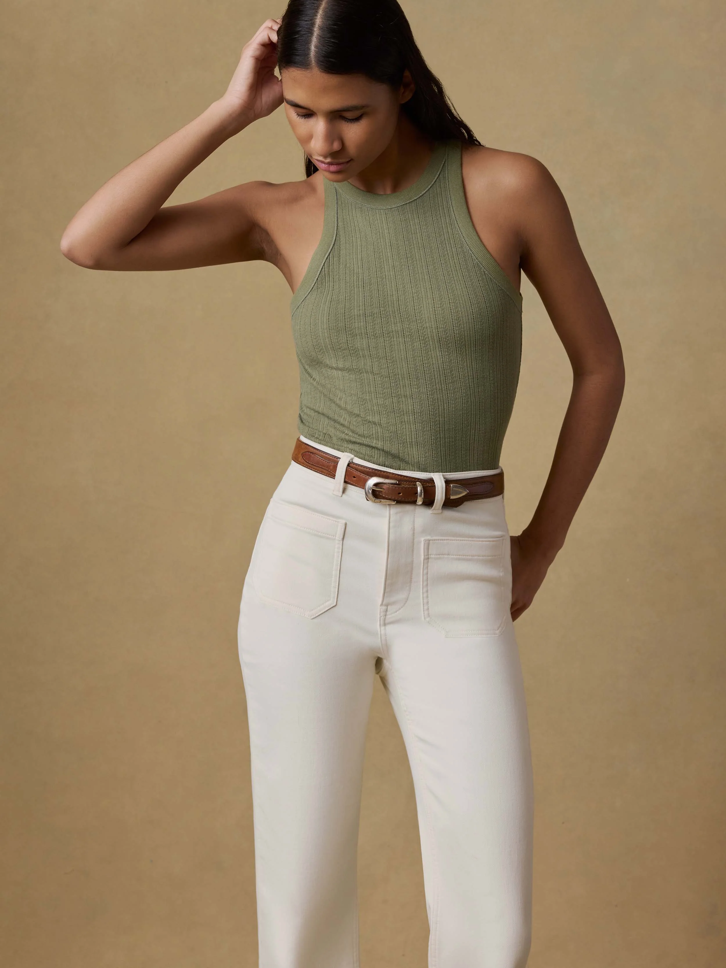 Paradise Pointelle Tank - Island Olive - Image 3