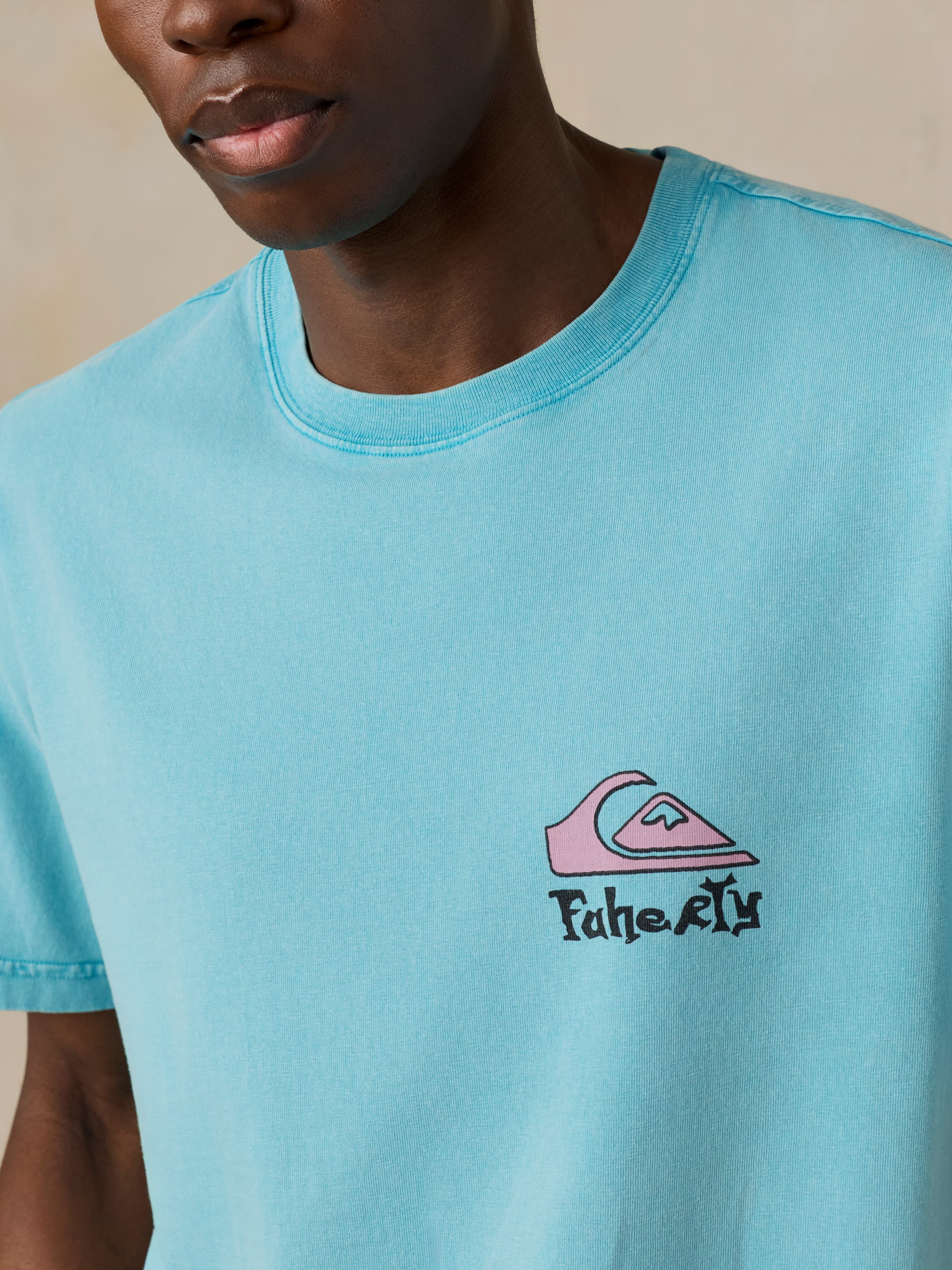 Faherty x Quiksilver Heavy Wash Tee - Teal Tropics - Image 4