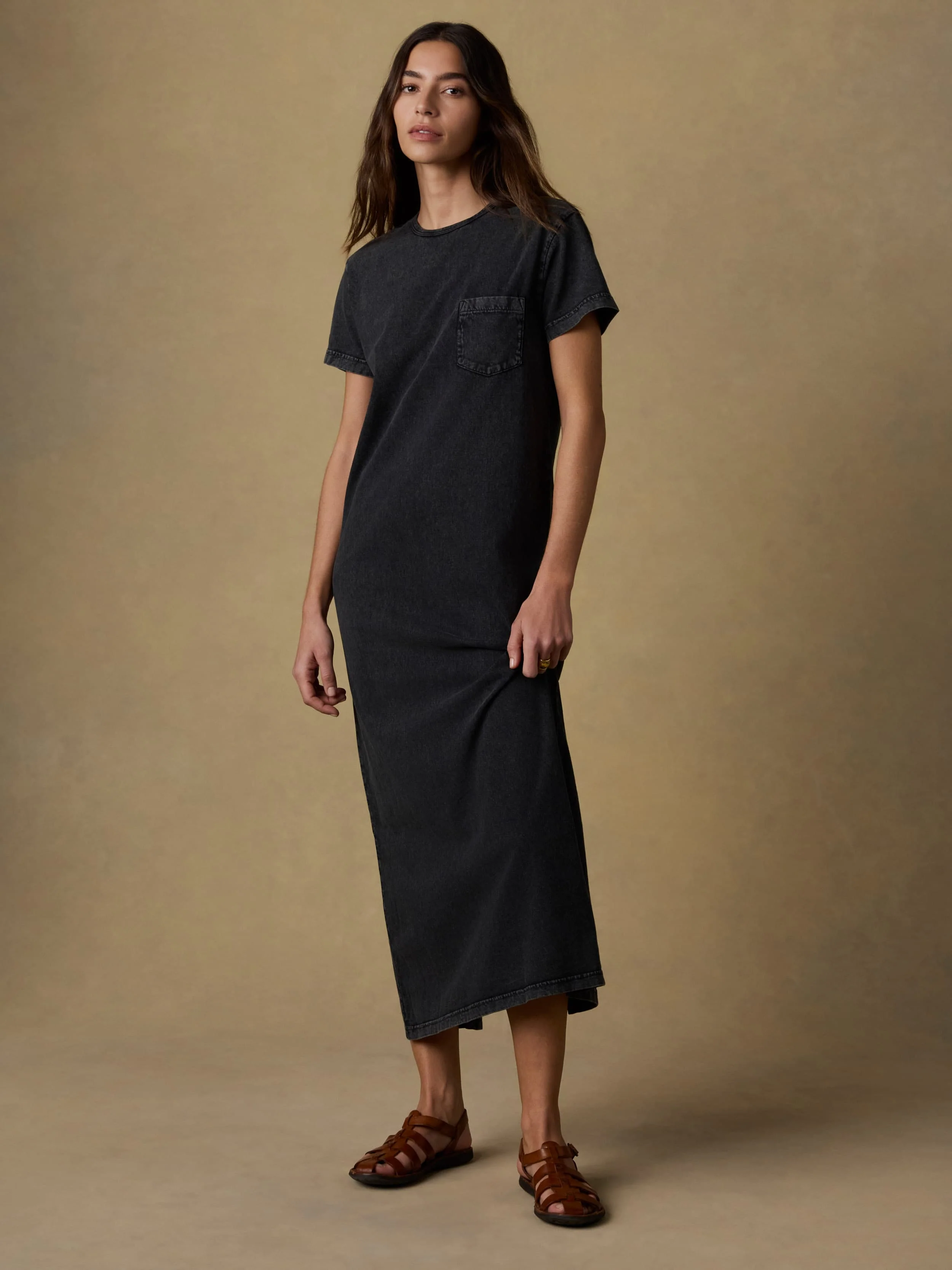 Recycled Cotton Jersey T-Shirt Dress - Washed Black