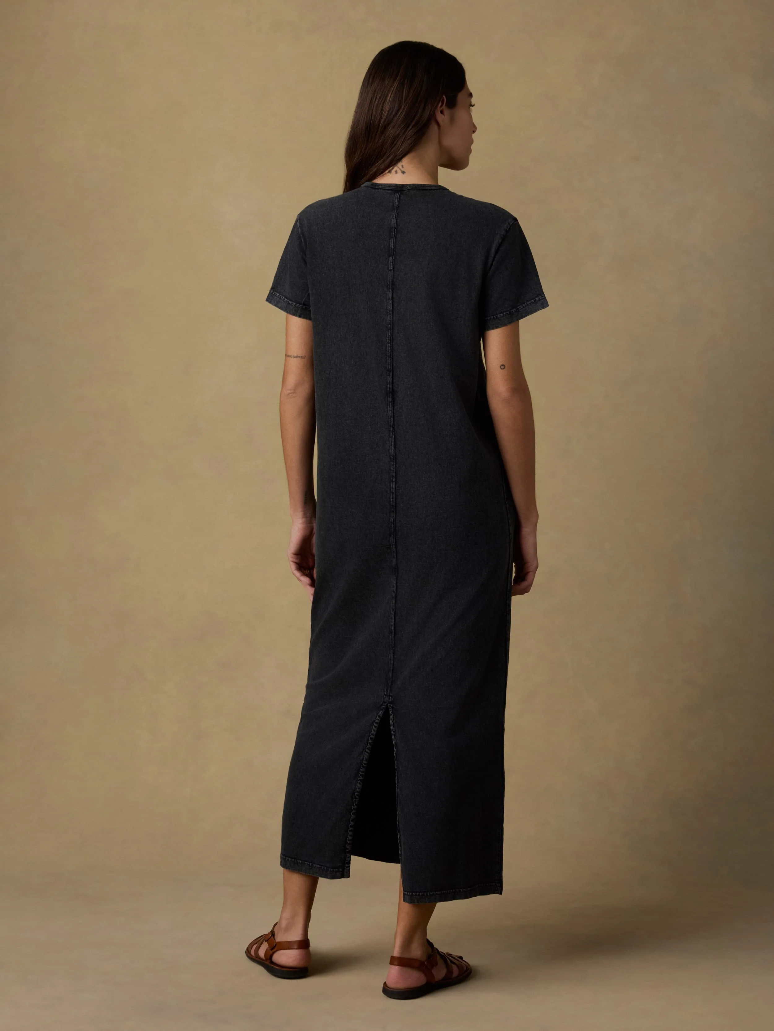 Recycled Cotton Jersey T-Shirt Dress - Washed Black - Image 3