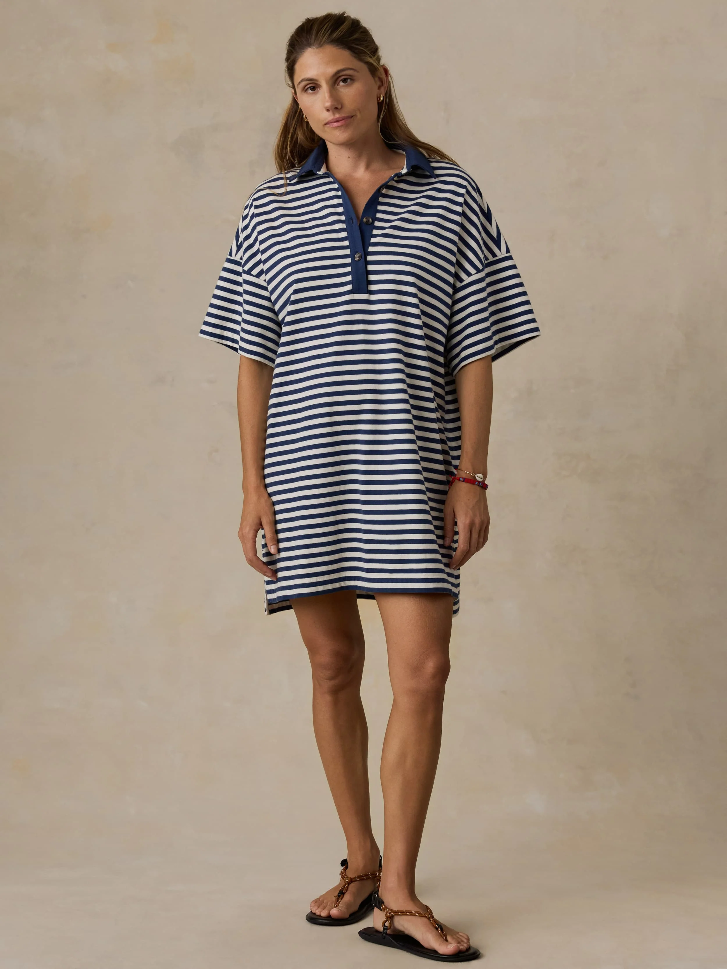 Recycled Cotton Knit Dress - Shadow Bay Stripe - Image 5