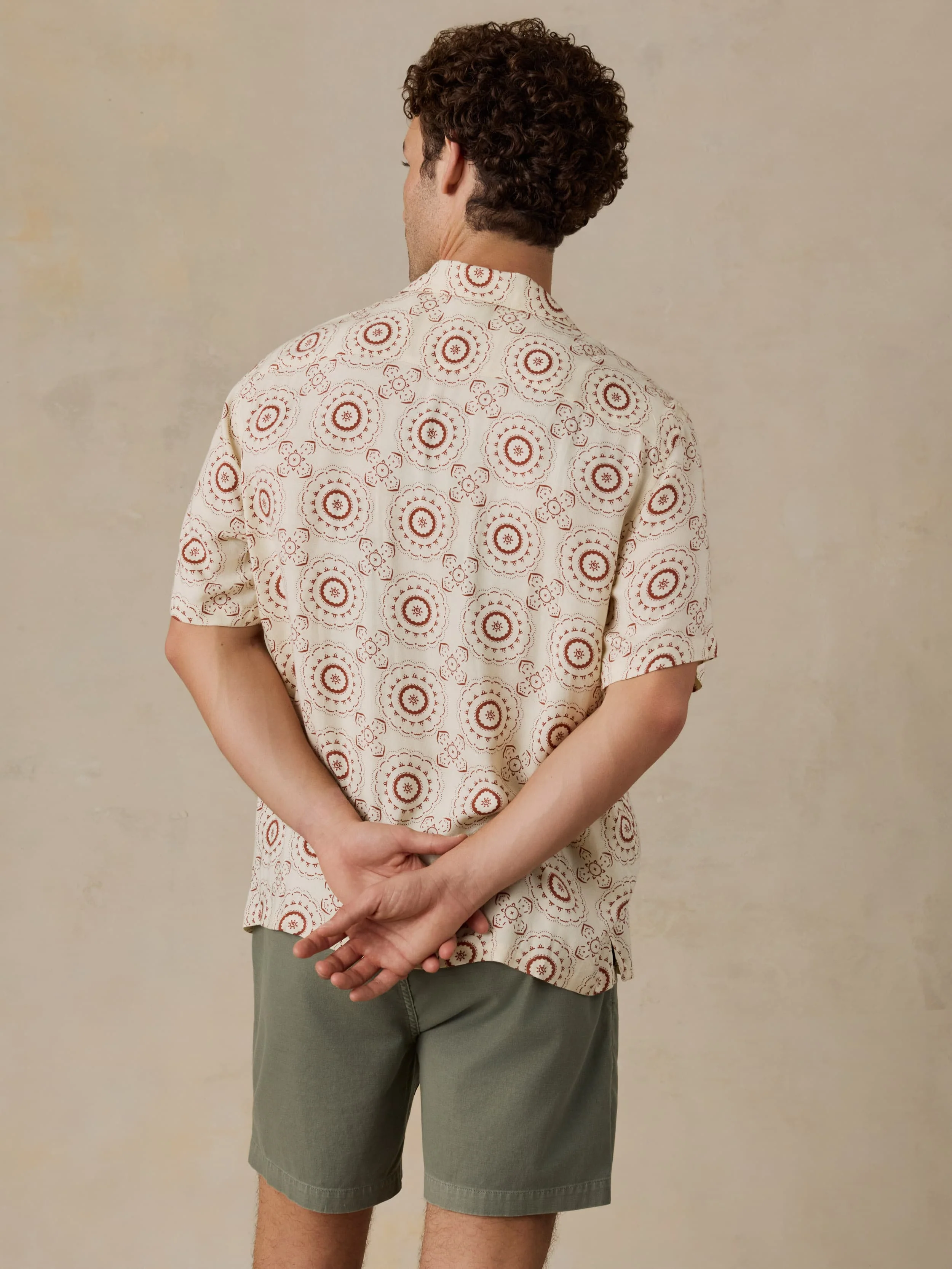 Short-Sleeve Bali Camp Shirt - Cream Sunburst Bloom - Image 4