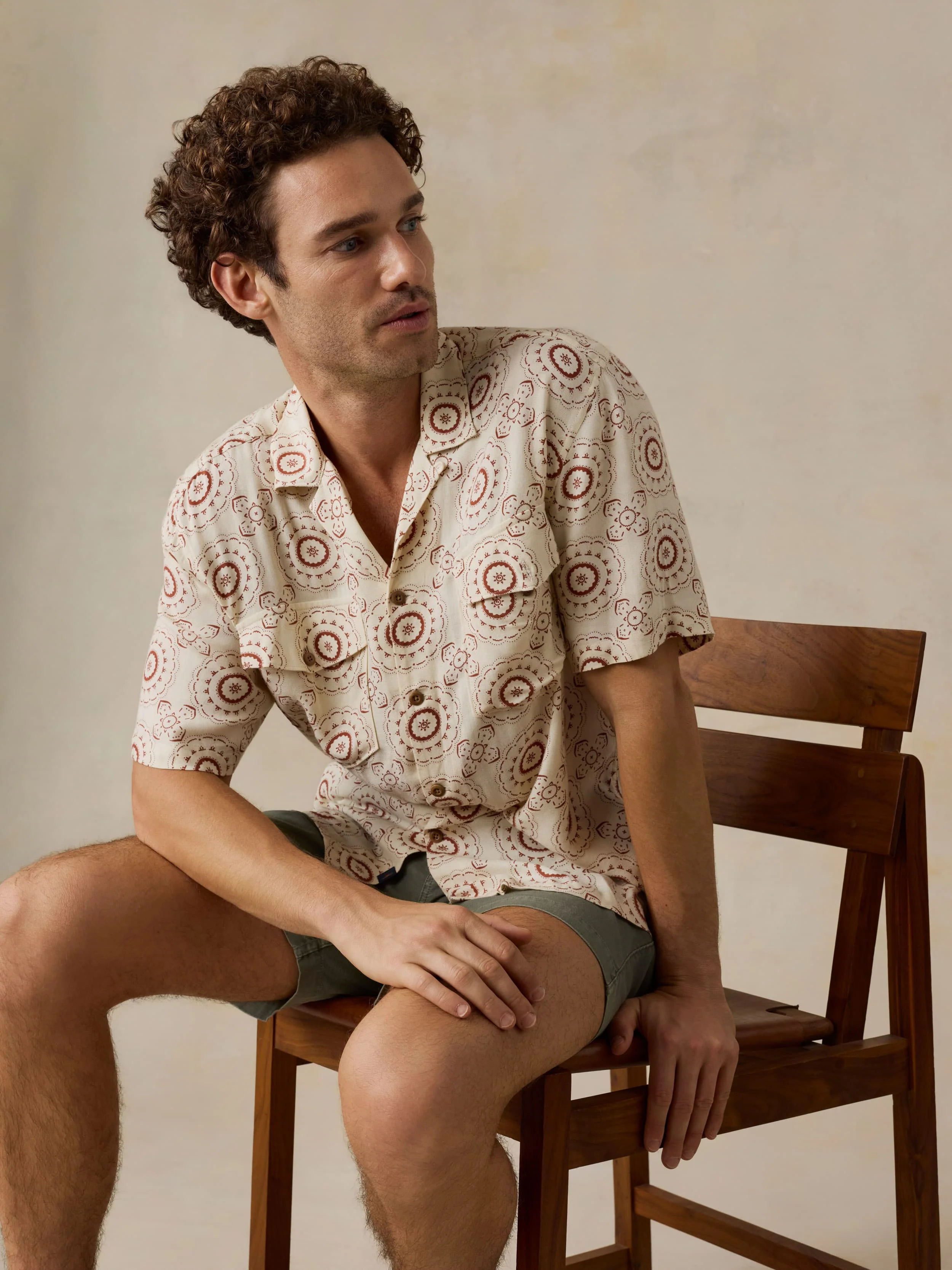Short-Sleeve Bali Camp Shirt - Cream Sunburst Bloom - Image 6
