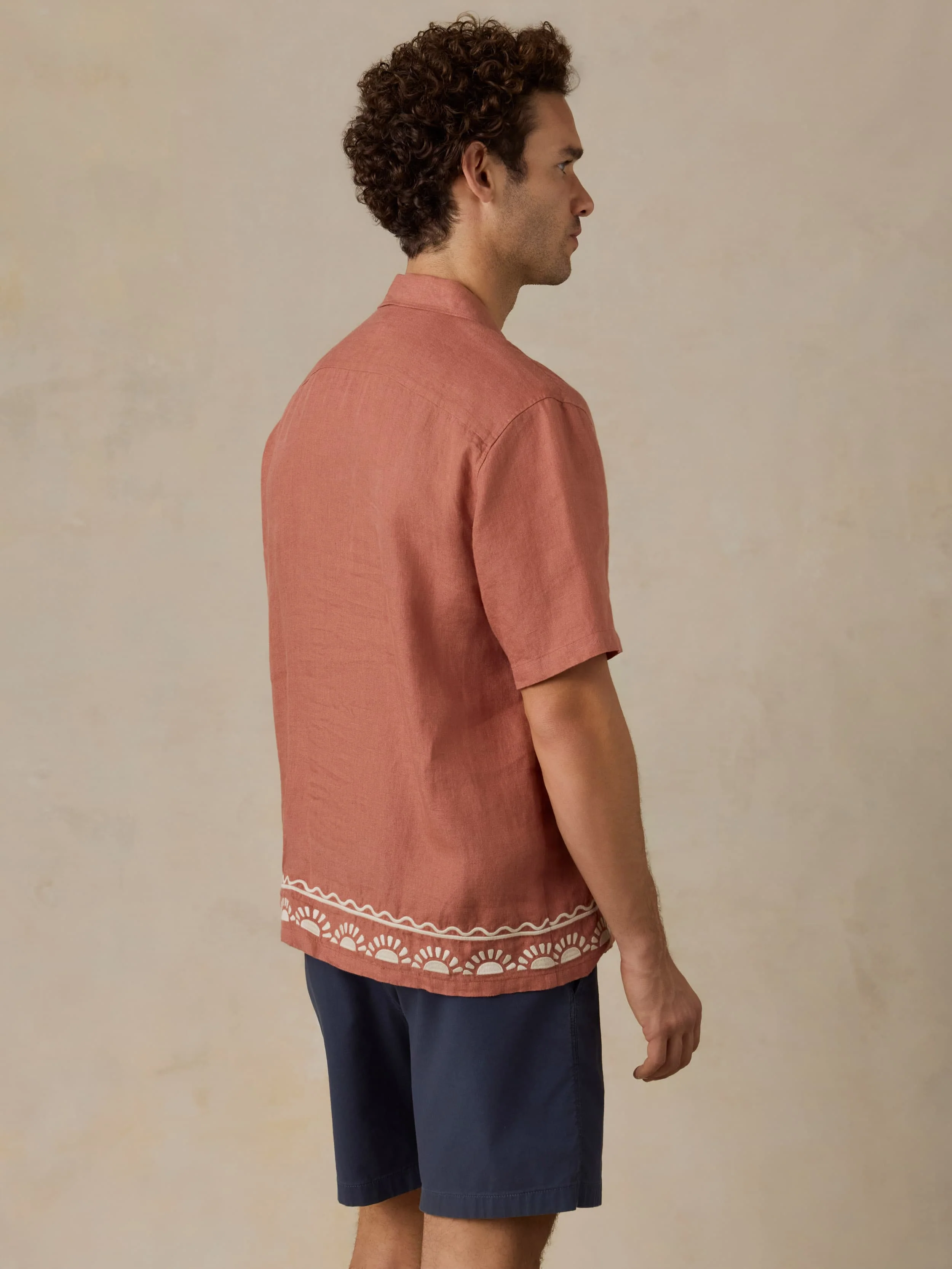 Short-Sleeve Embroidered Shirt - Dusty Sienna - Image 3