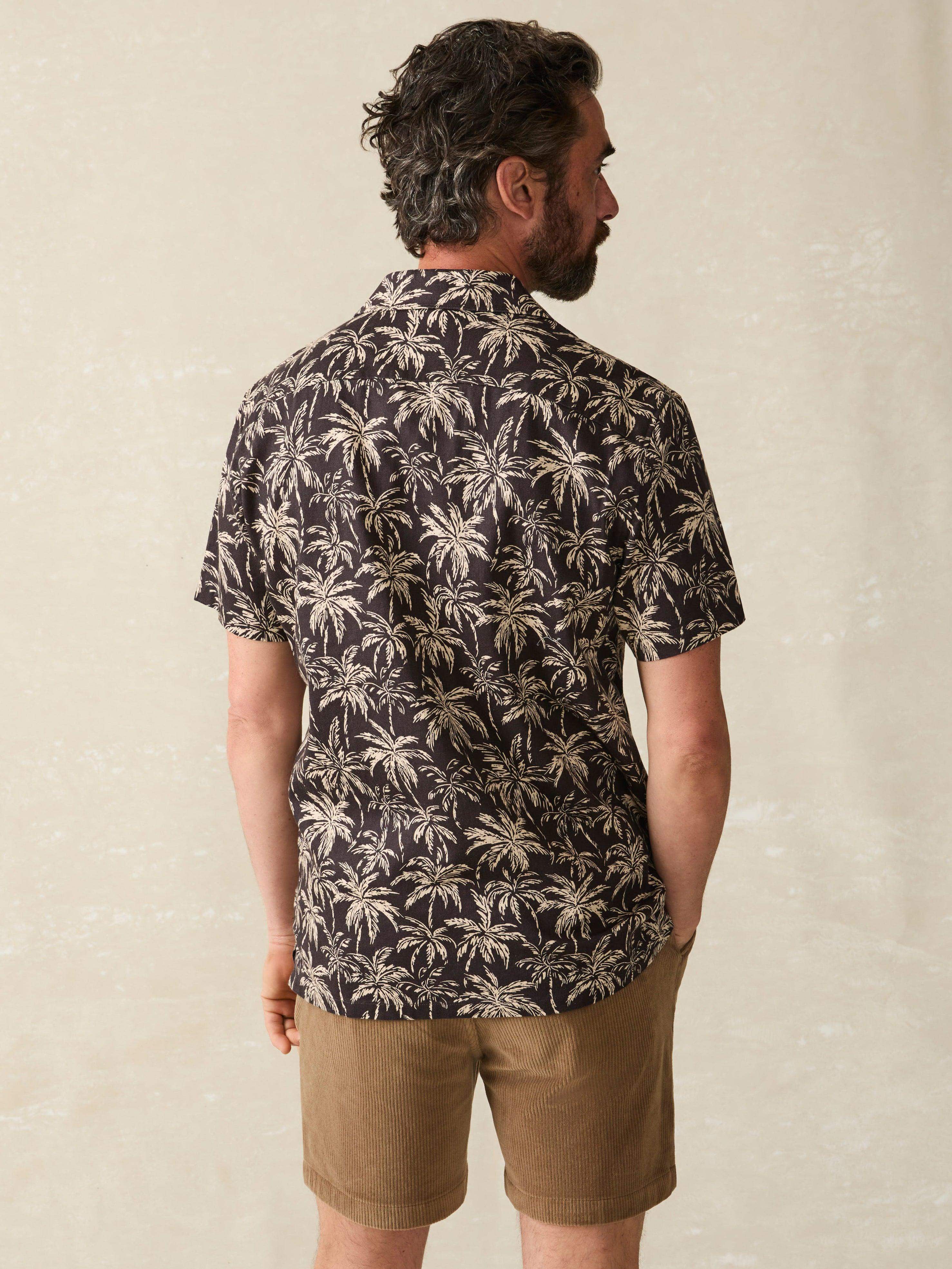 Short-Sleeve Hemp Blend Camp Shirt - Charcoal Tropic Trees - Image 5