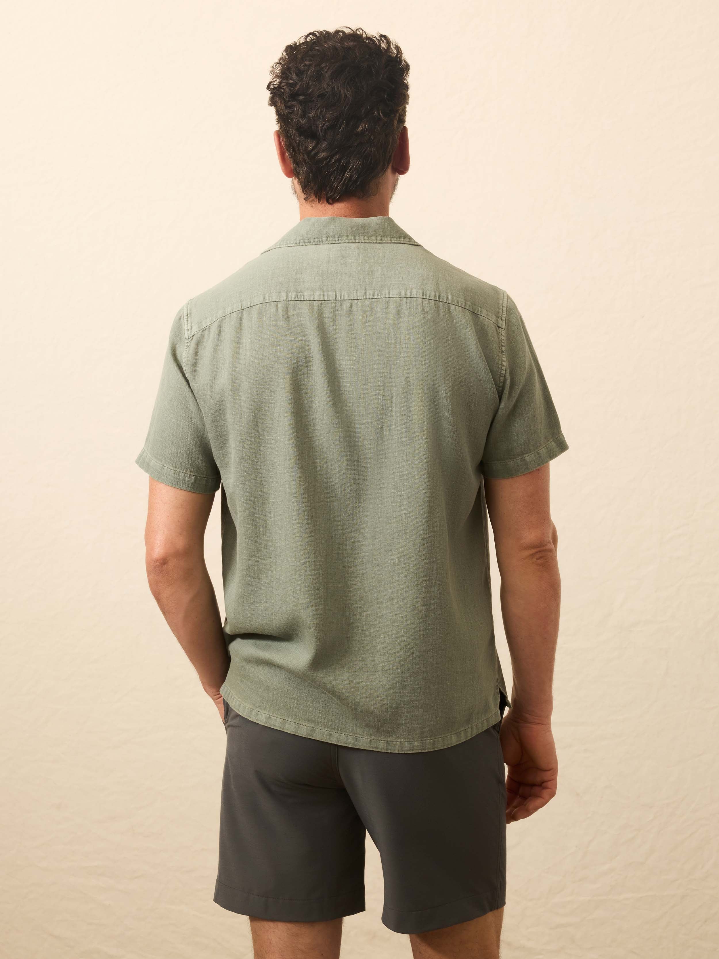 Short-Sleeve Hemp Blend Shirt - Olive Dusk - Image 3