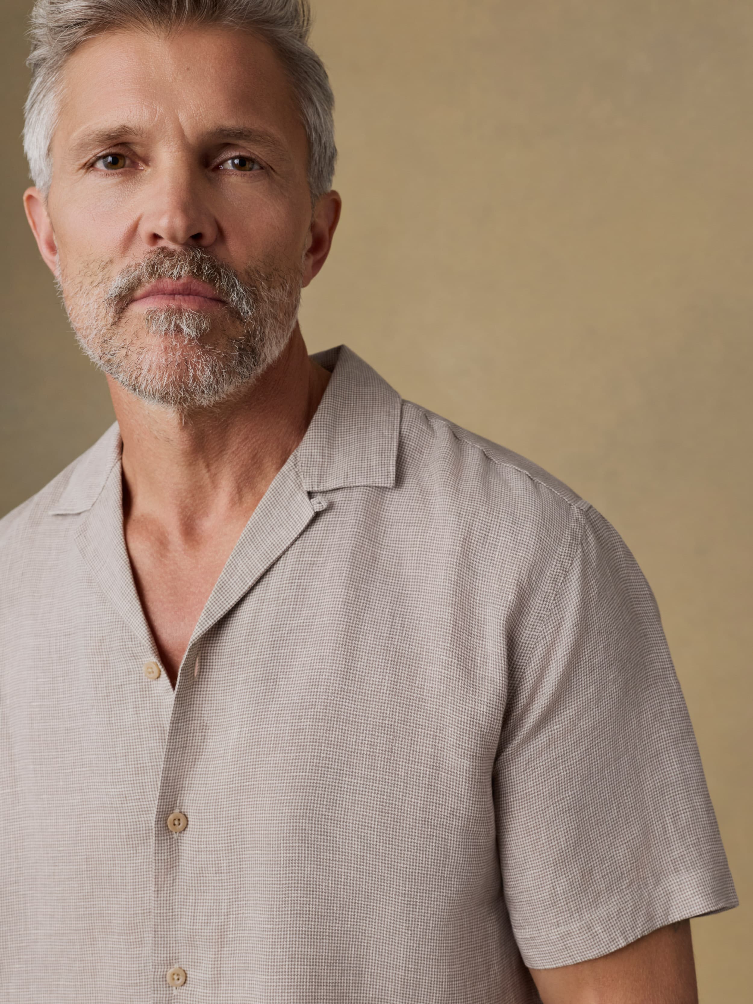 Short-Sleeve Laguna Linen Camp Shirt - Khaki Pincheck - Image 4