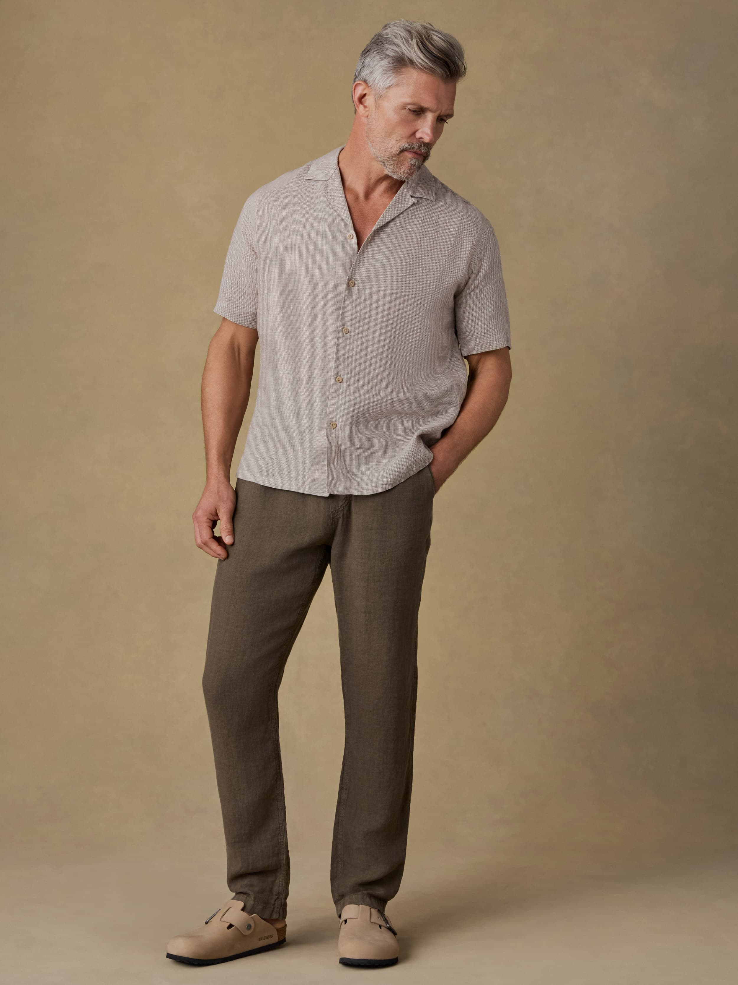 Short-Sleeve Laguna Linen Camp Shirt - Khaki Pincheck - Image 6