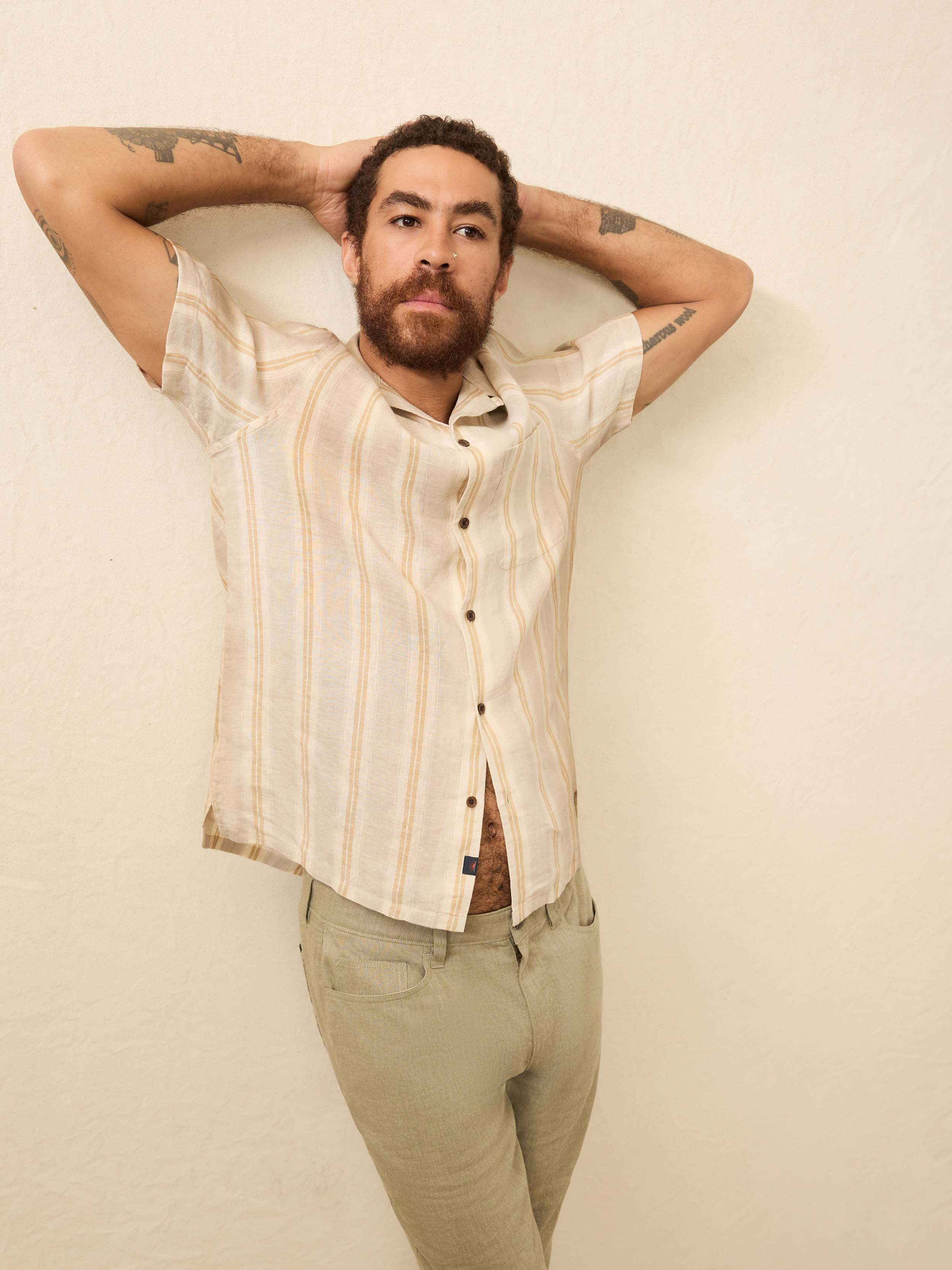 Short-Sleeve Laguna Linen Camp Shirt - Oak Island Stripe - Image 2