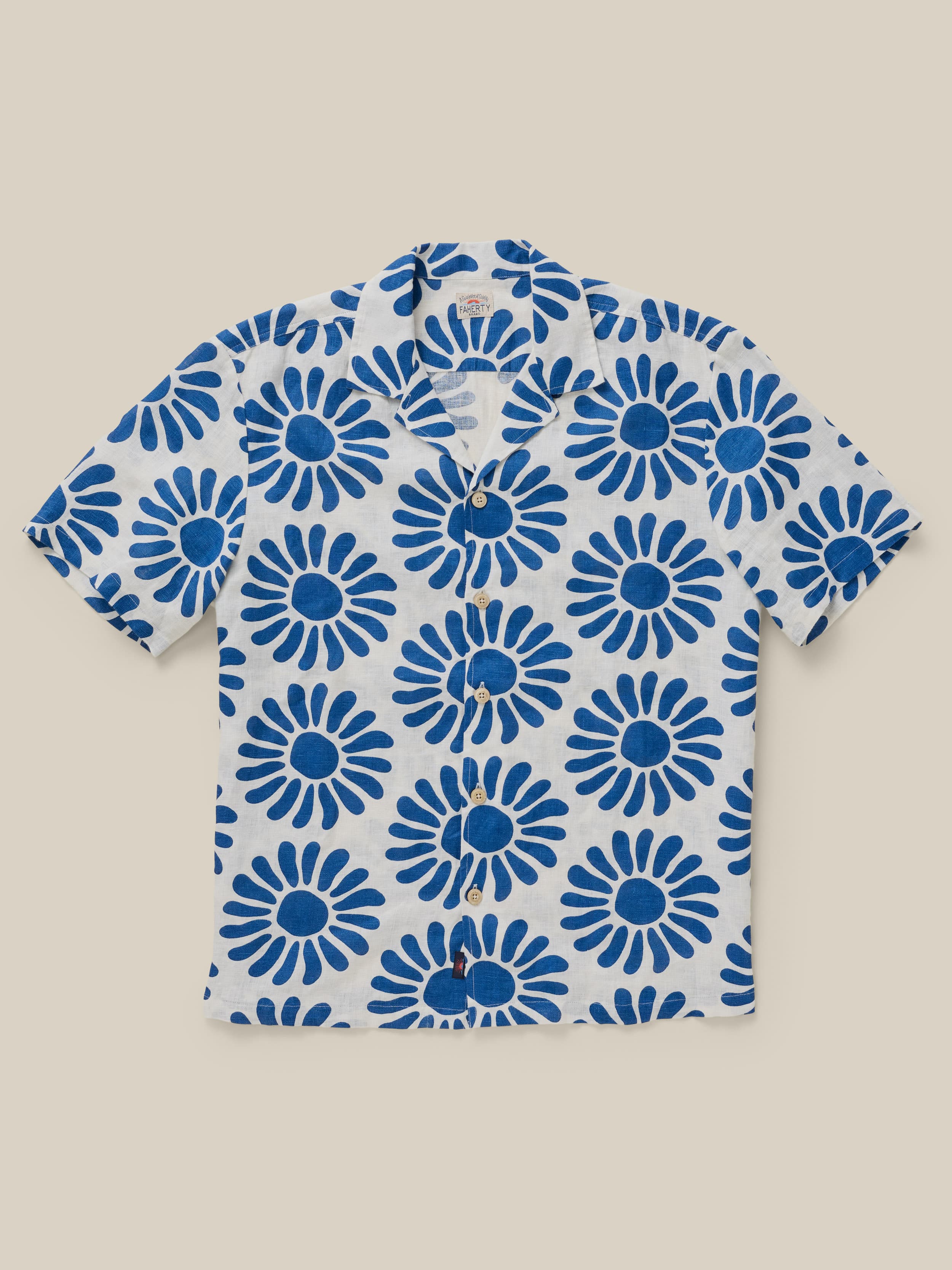 Short-Sleeve Linen Camp Shirt - Antilles Blue Suns - Image 7