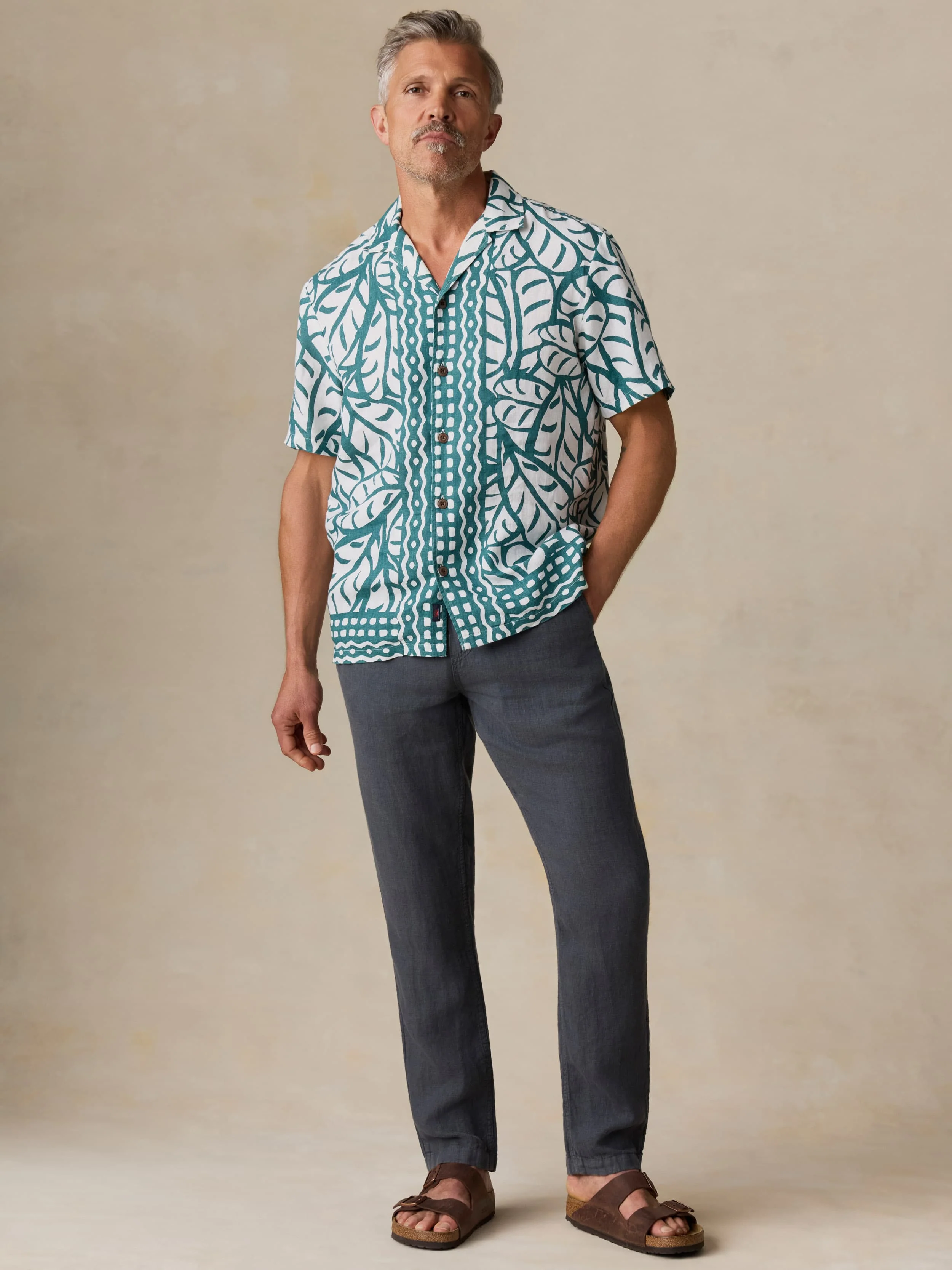 Short-Sleeve Linen Camp Shirt - Biscayne Leaves - Image 6