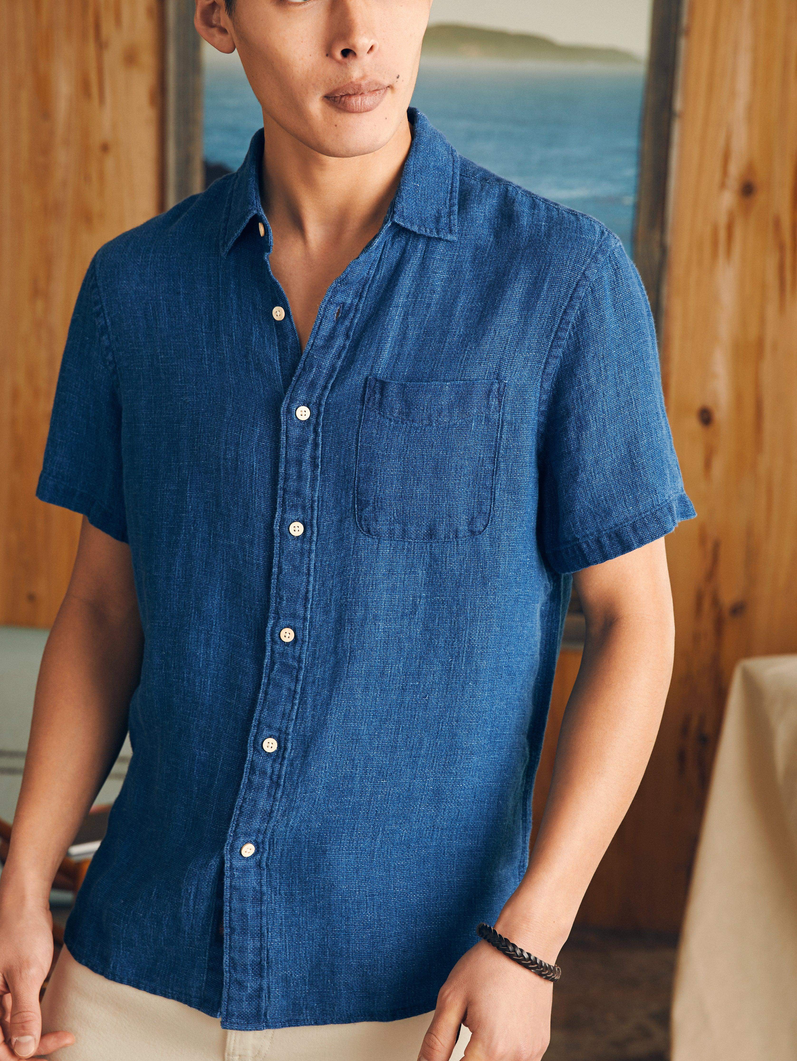 Short-Sleeve Palma Linen Shirt - Indigo Basketweave - Image 3