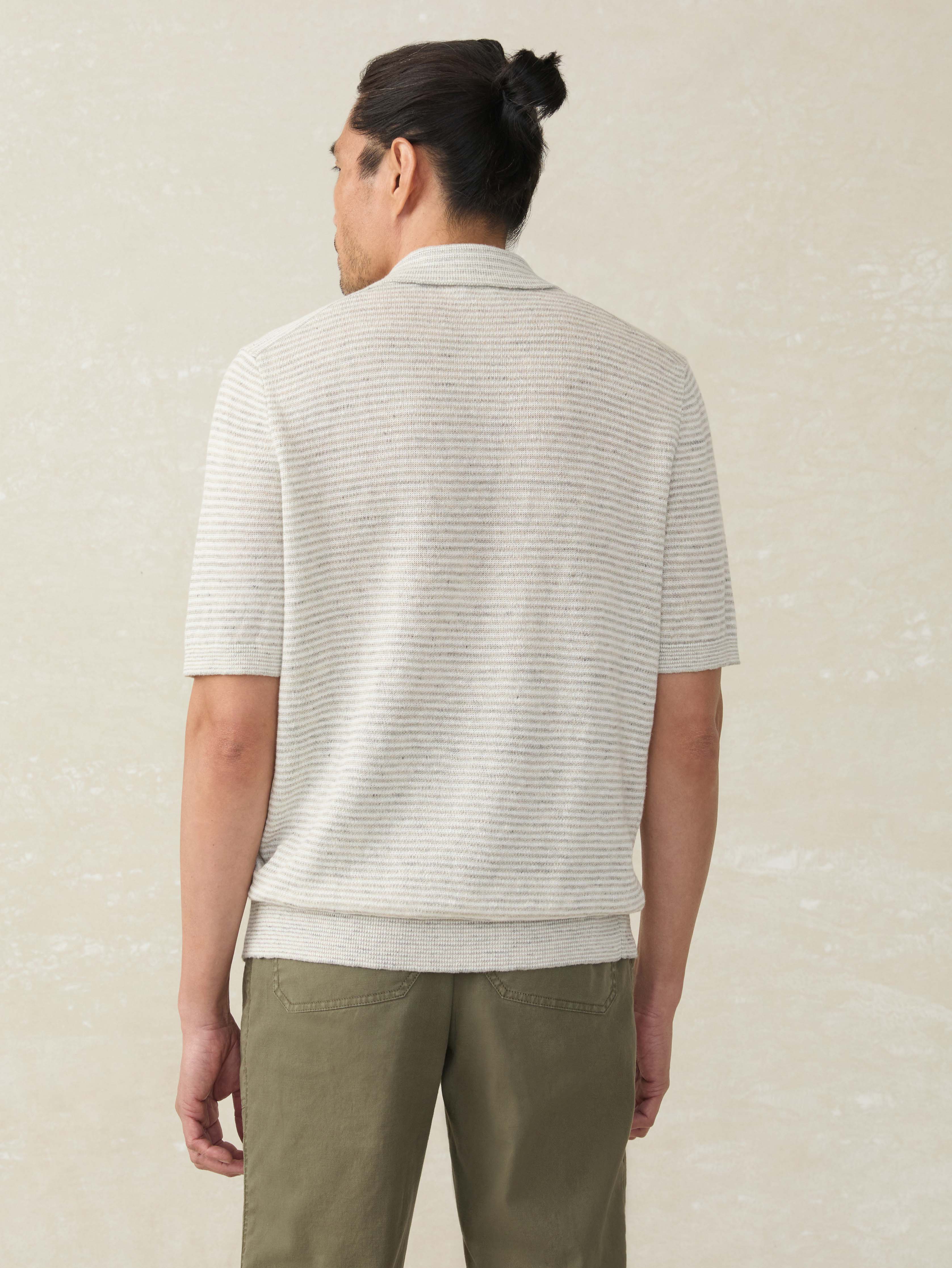 Short-Sleeve Linen Sweater Polo - Ivory Steel Feeder - Image 3