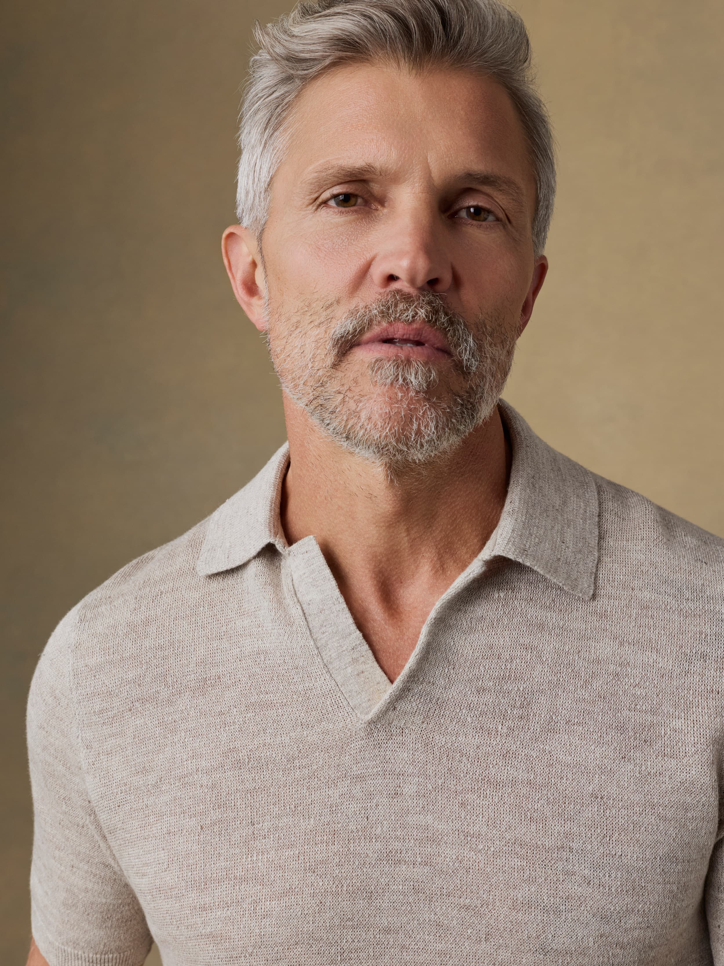 Short-Sleeve Linen Sweater Polo - Tropic Sands Melange - Image 3