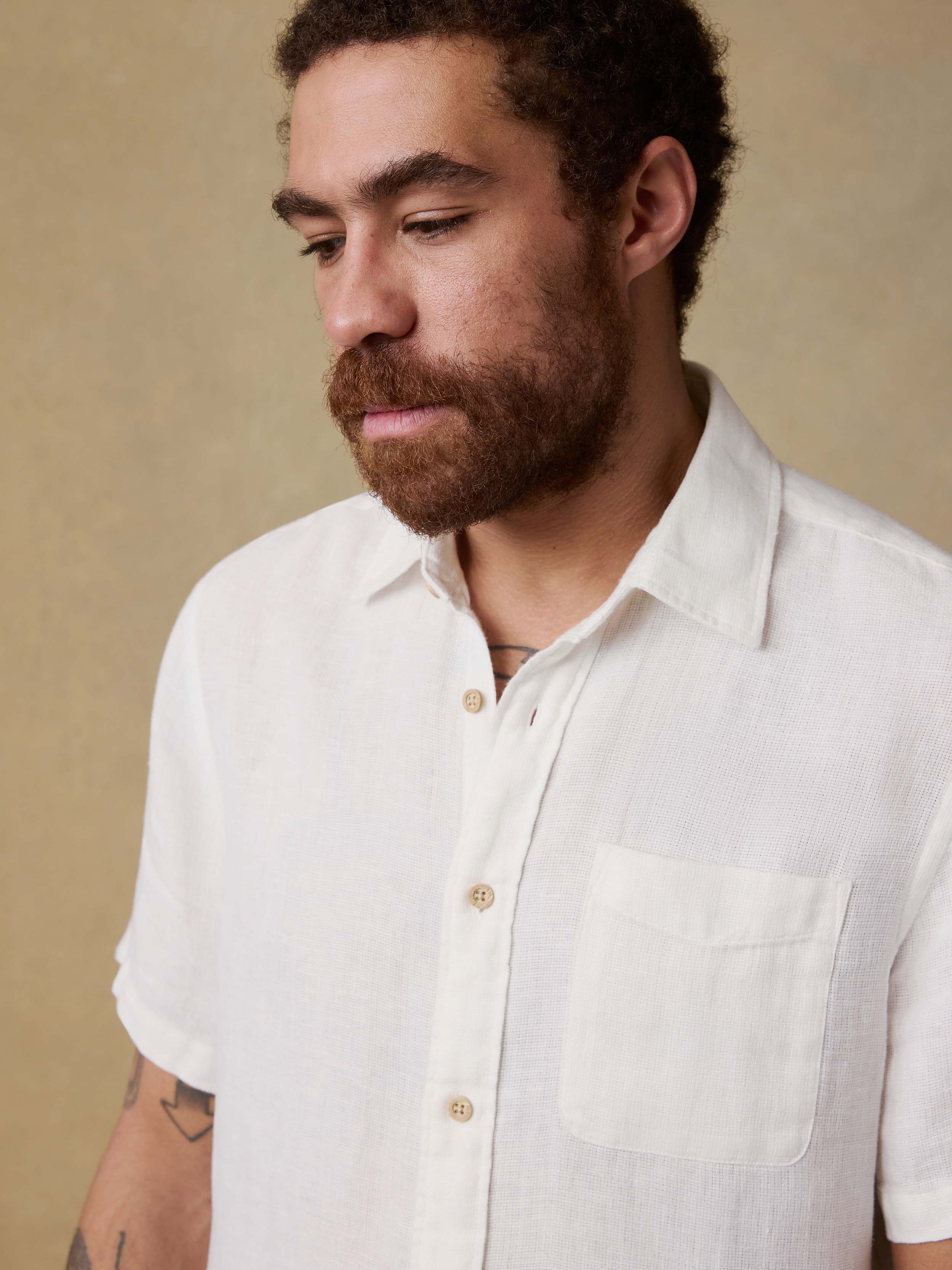 Short-Sleeve Palma Linen Shirt - Bright White Basketweave - Image 5