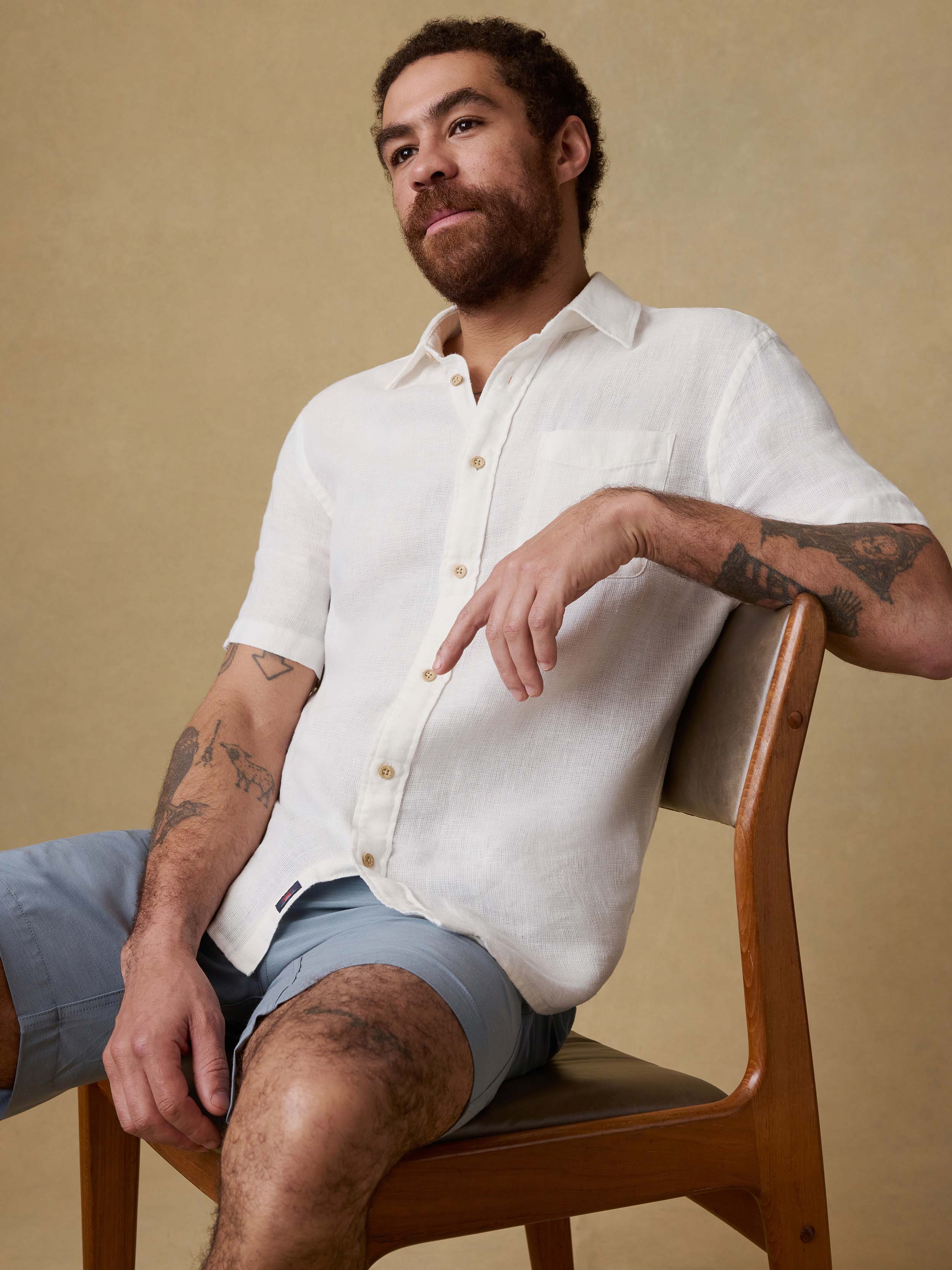 Short-Sleeve Palma Linen Shirt - Bright White Basketweave - Image 6