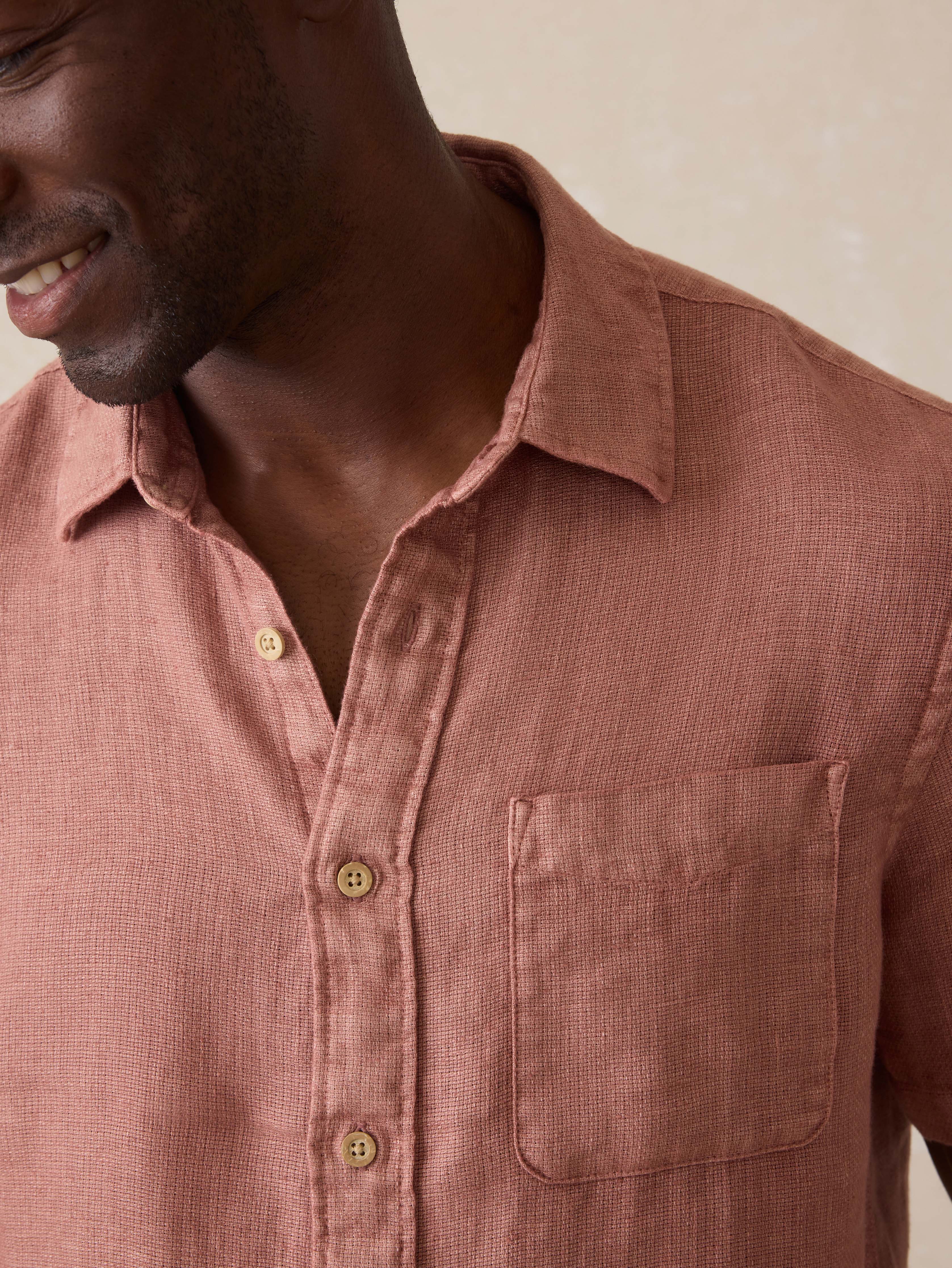 Short-Sleeve Palma Linen Shirt - Cedar Rose - Image 3