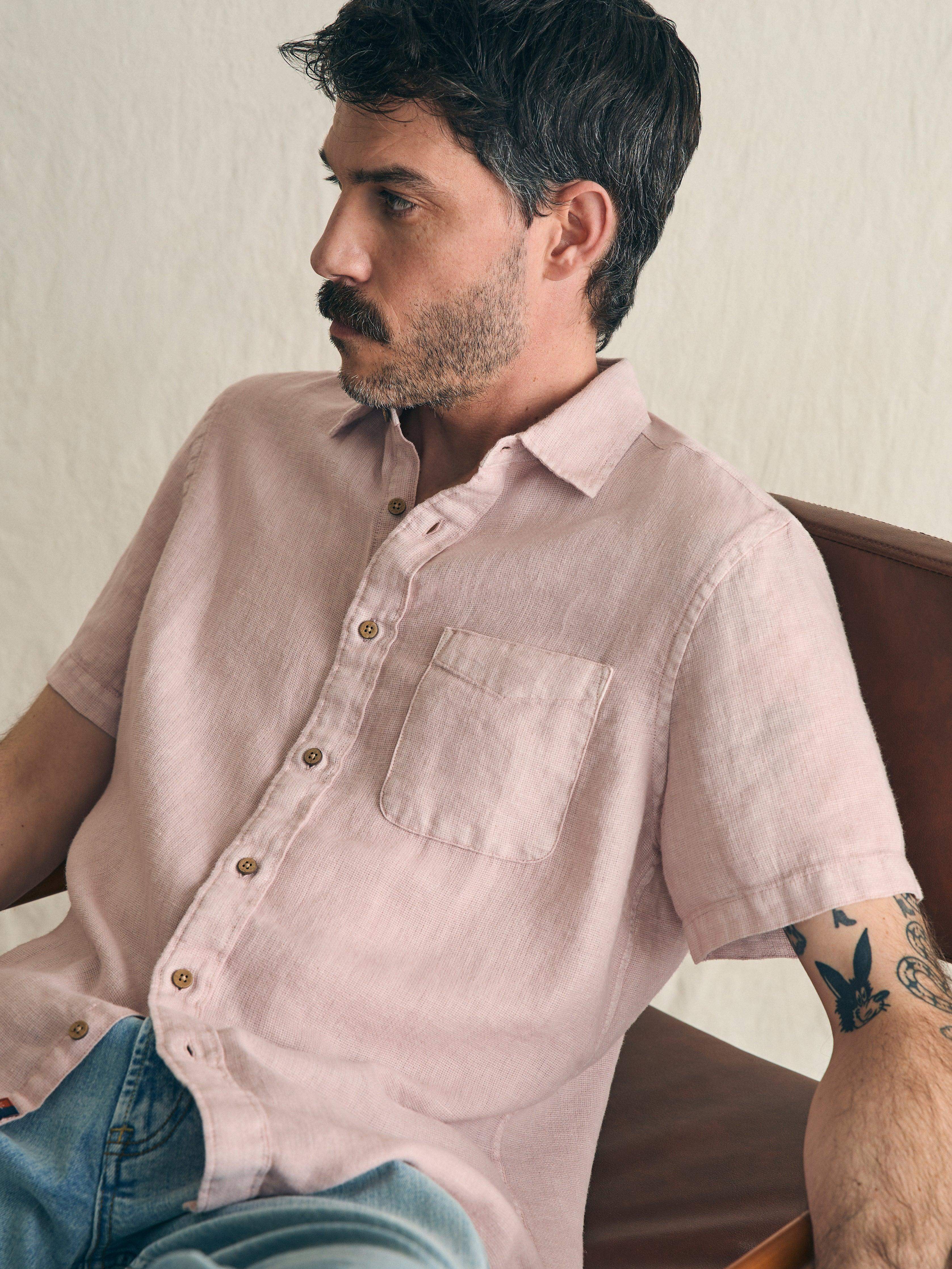 Short-Sleeve Palma Linen Shirt - Coastal Mauve - Image 2
