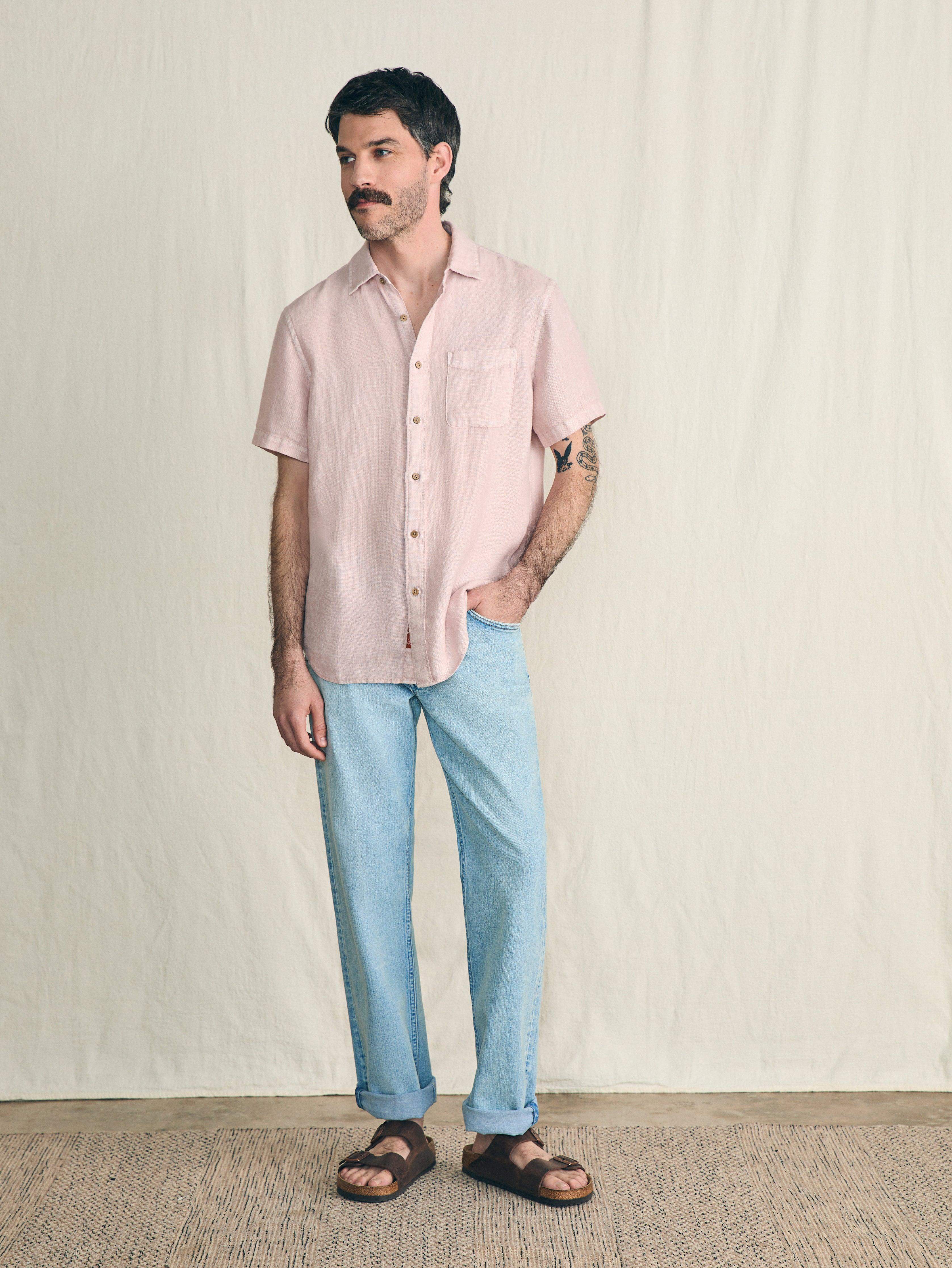 Short-Sleeve Palma Linen Shirt - Coastal Mauve - Image 3