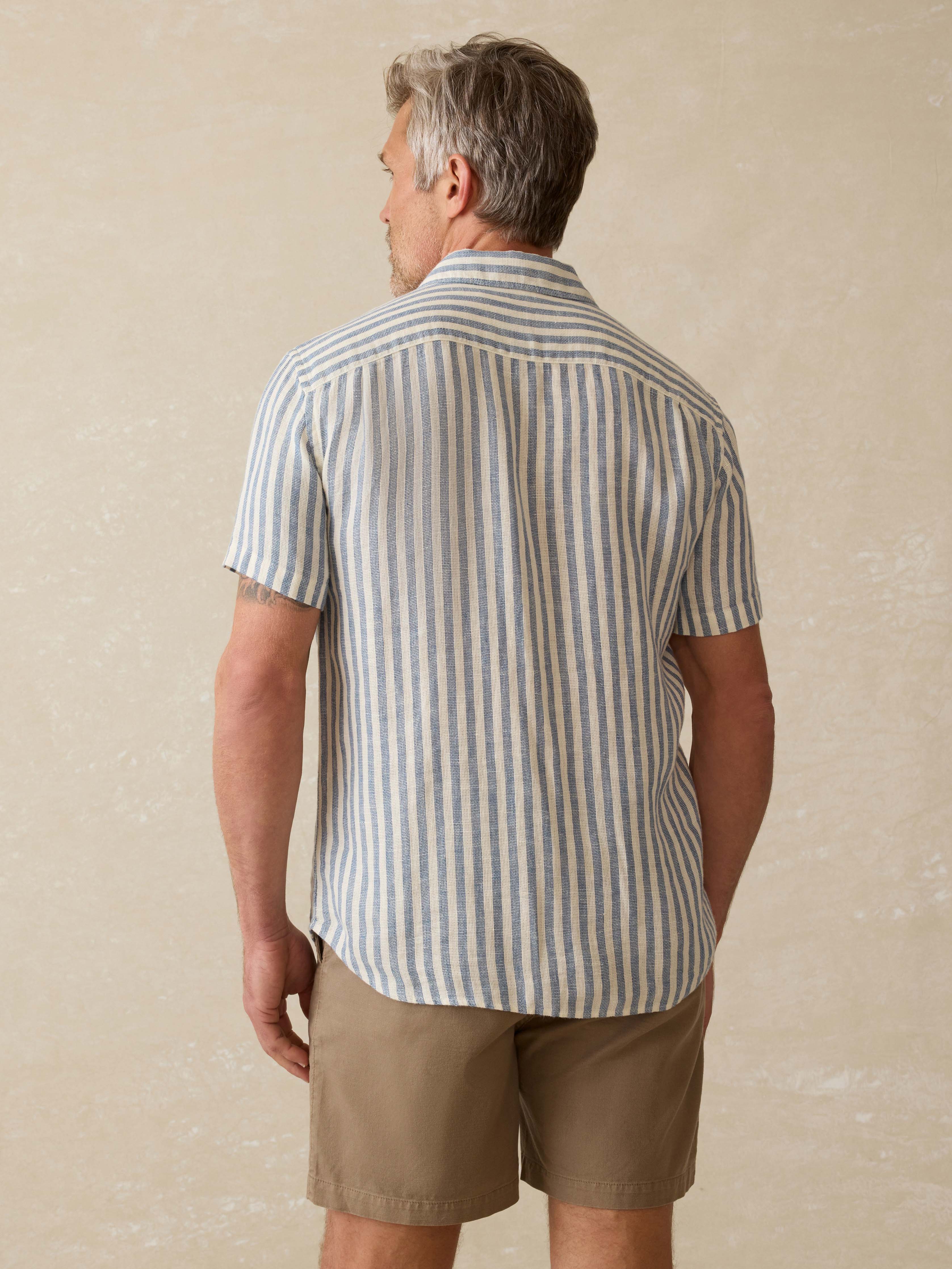Short-Sleeve Palma Linen Shirt - Horizon Ivory Stripe - Image 3