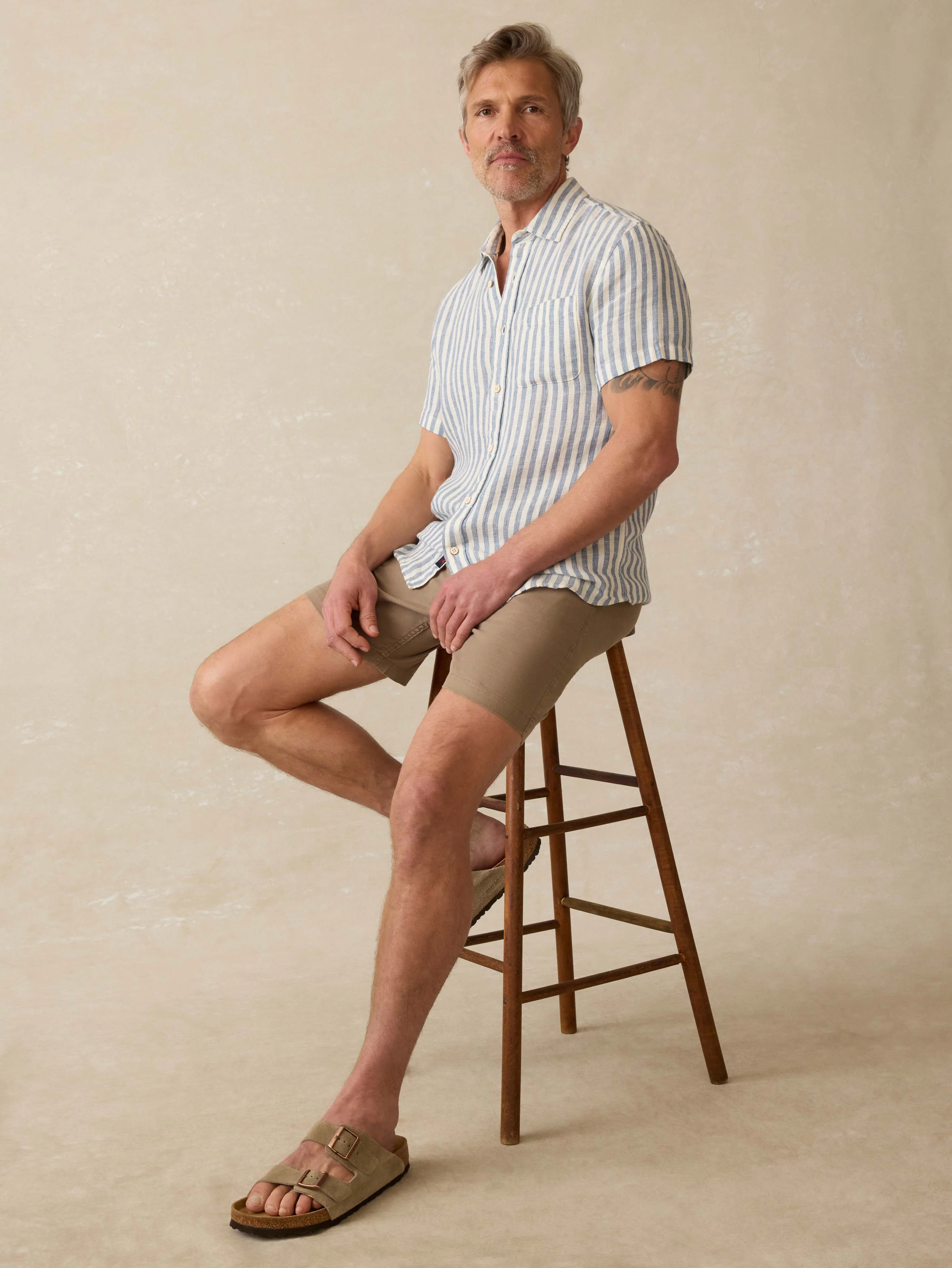 Short-Sleeve Palma Linen Shirt - Horizon Ivory Stripe - Image 4