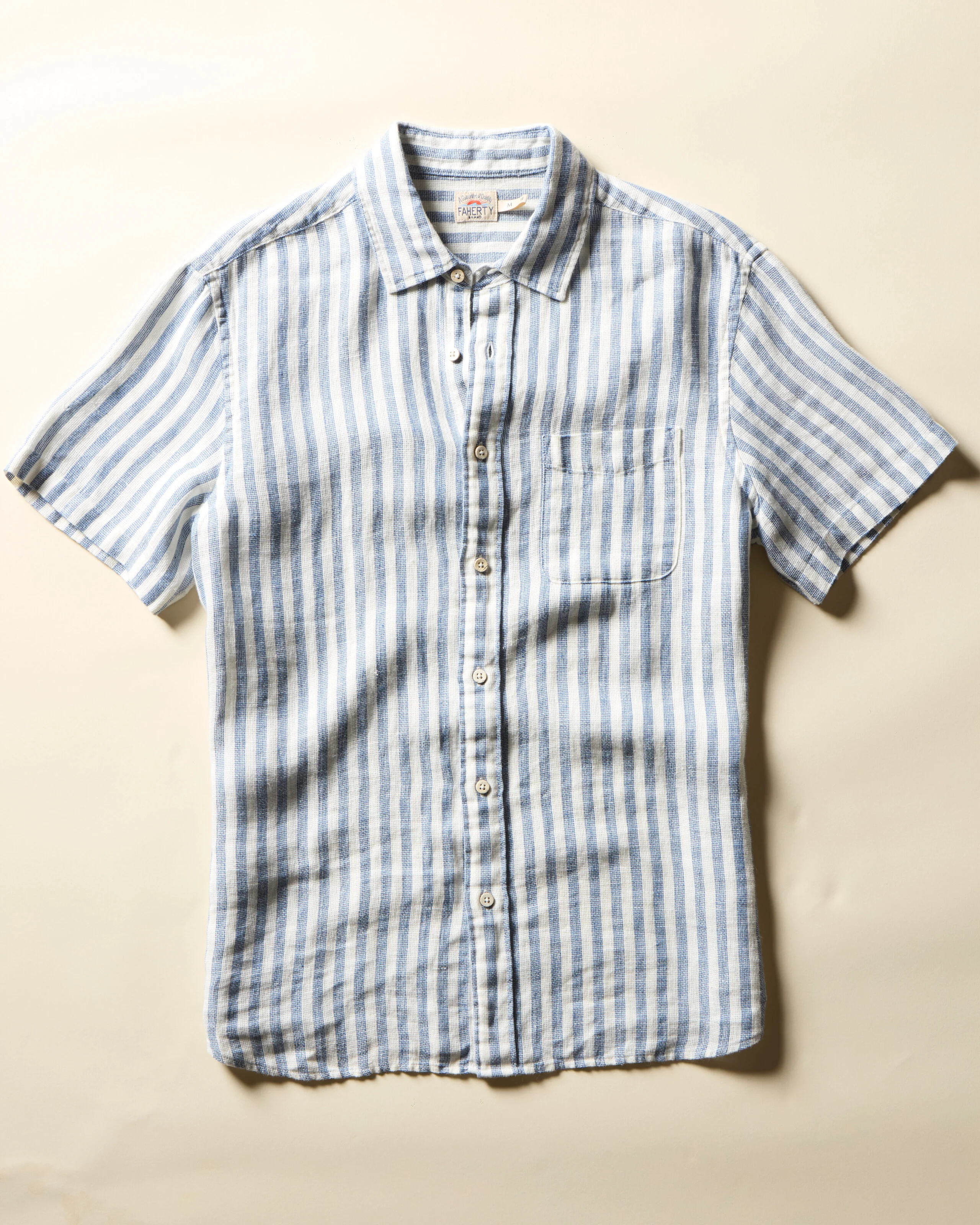 Short-Sleeve Palma Linen Shirt - Horizon Ivory Stripe - Image 6