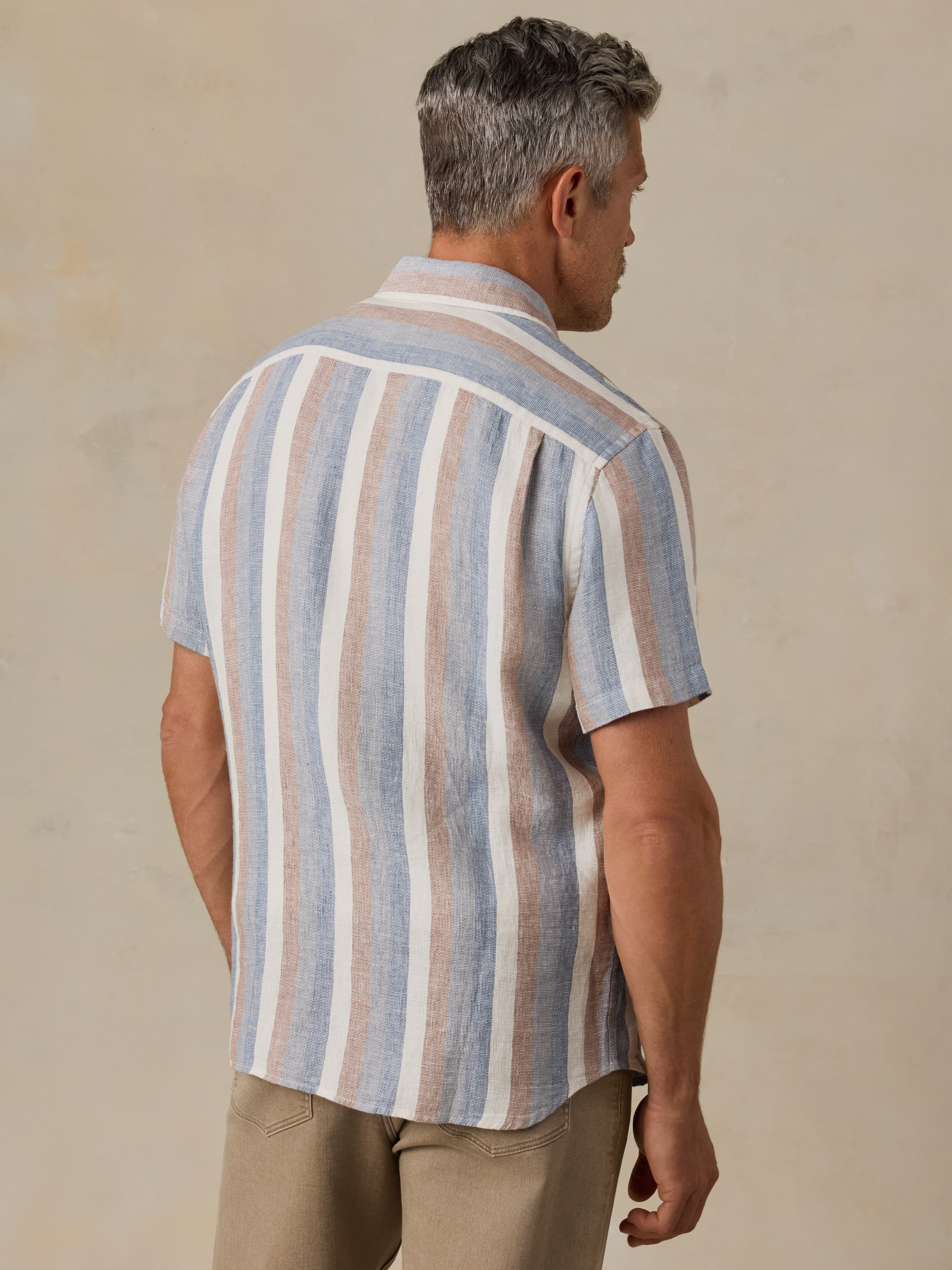 Short-Sleeve Palma Linen Shirt - Meadow Lake Stripe - Image 4