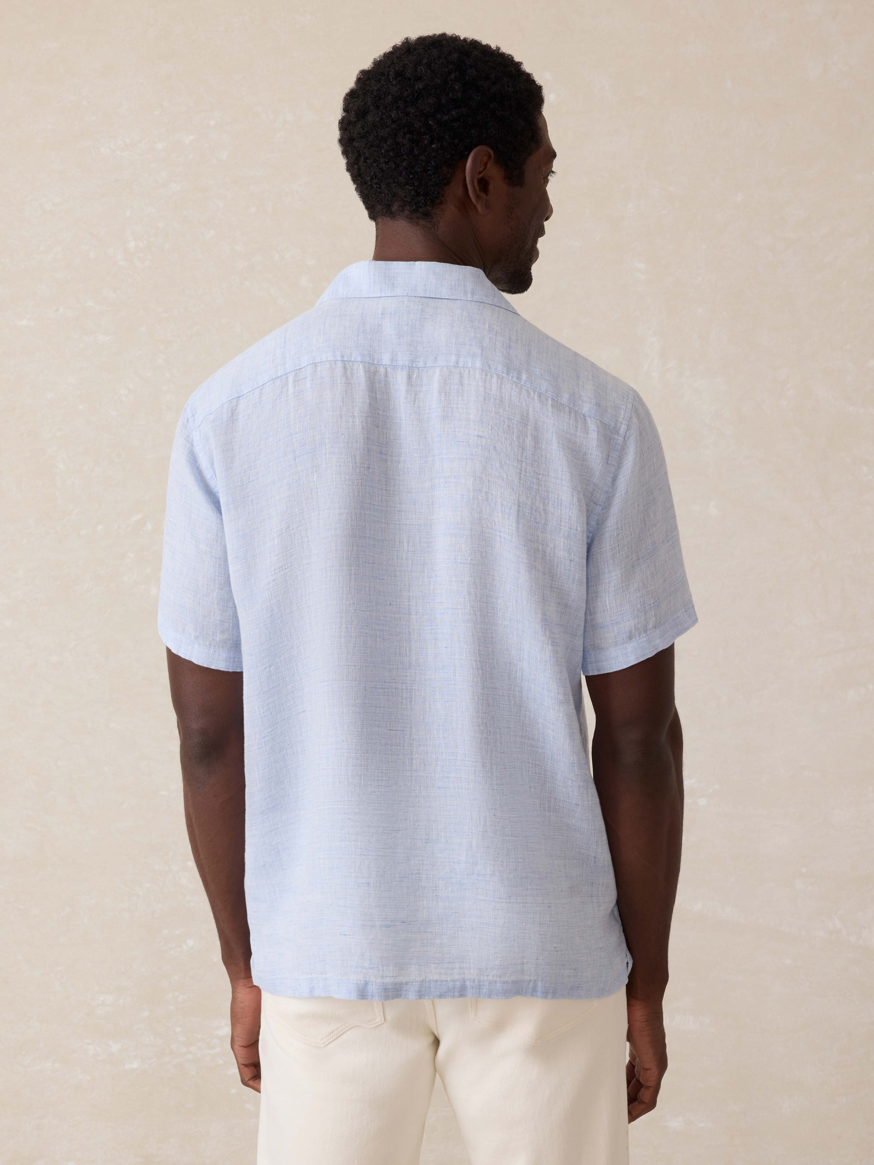 Short-Sleeve Reserve Basque Camp Shirt - Light Blue Melange - Image 3