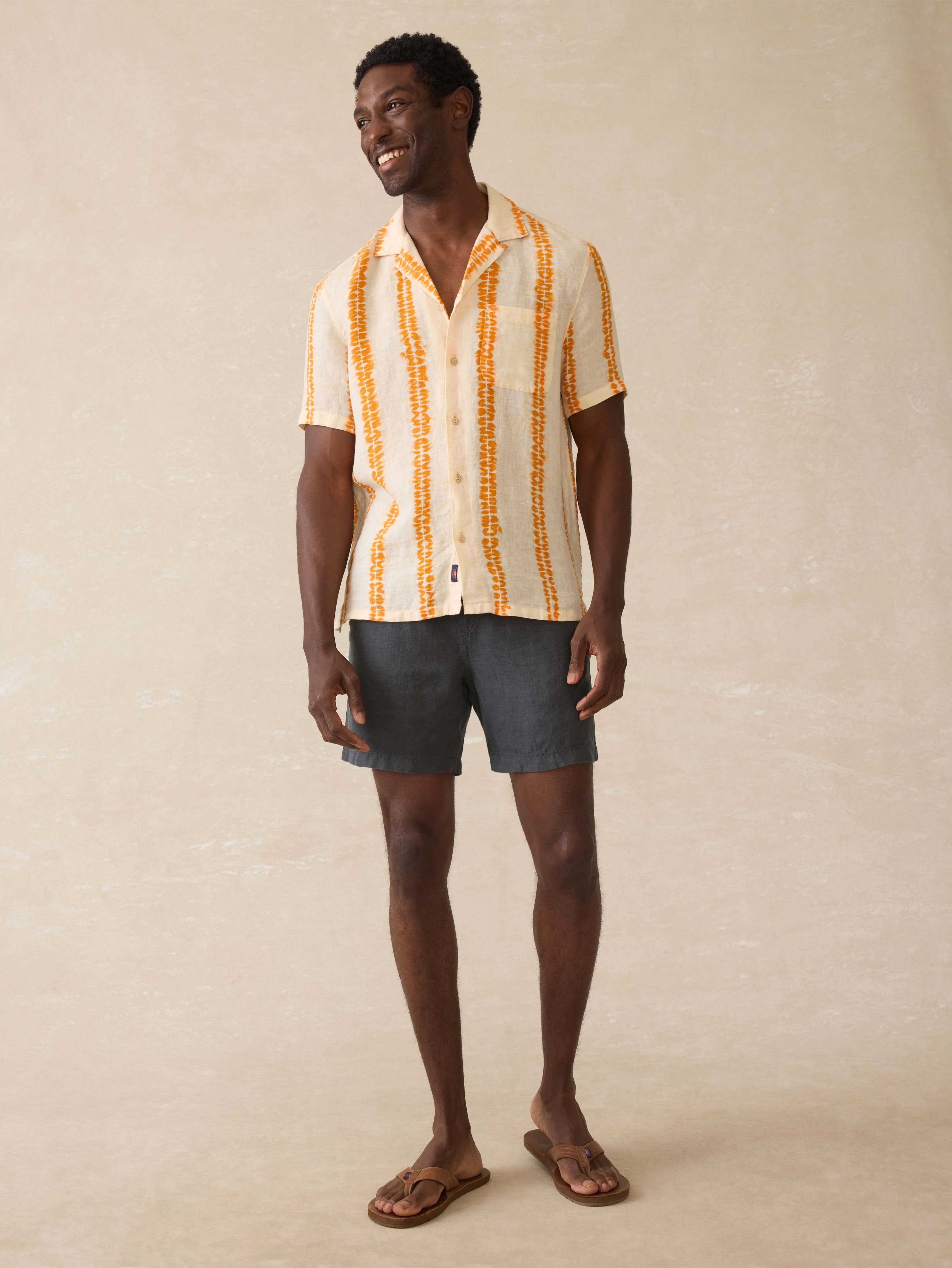 Short-Sleeve Shibori Palma Linen Shirt - Citrus Valley - Image 5