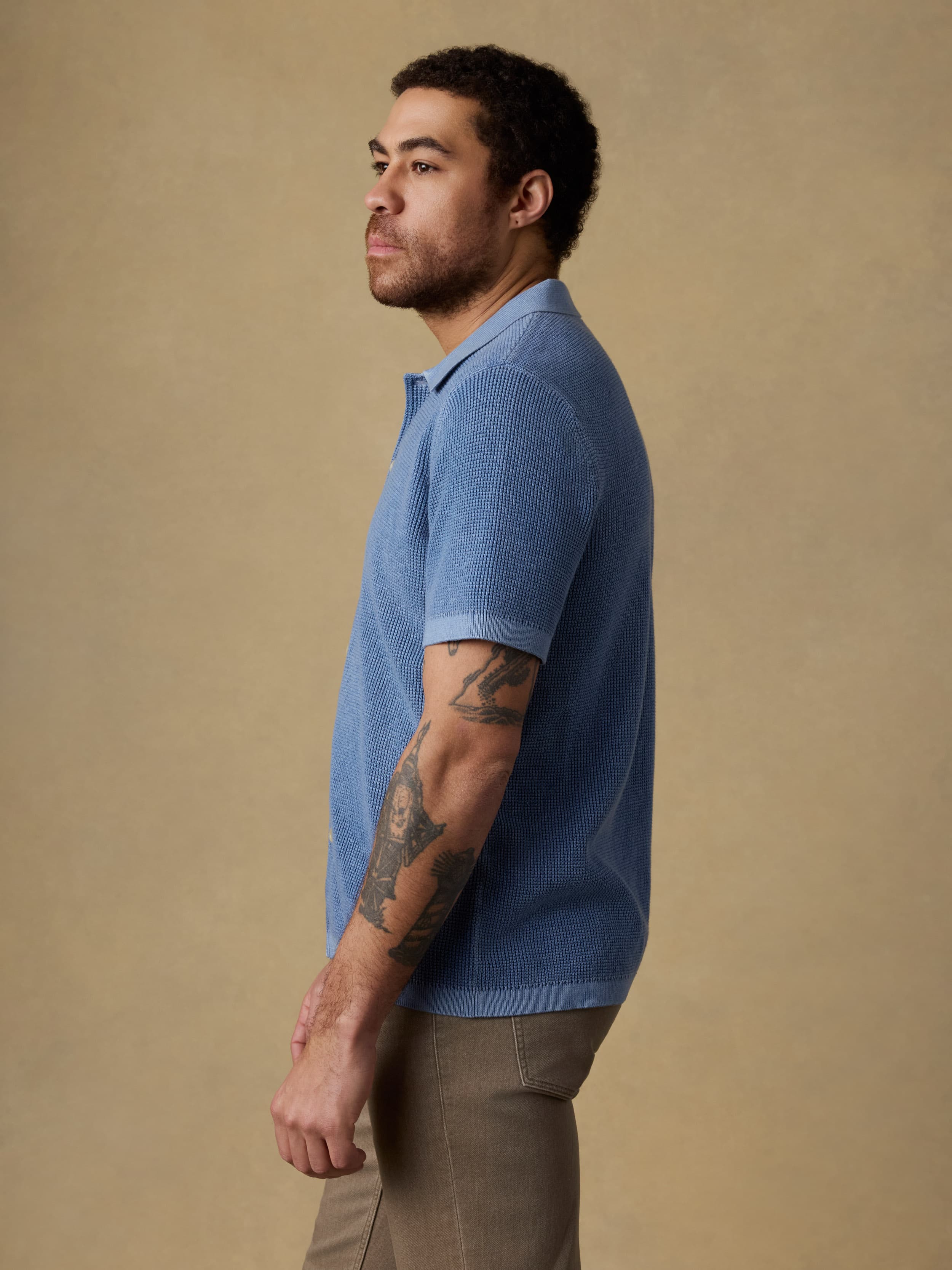 Short-Sleeve Sunwashed Sweater Shirt - Blue Sea - Image 6