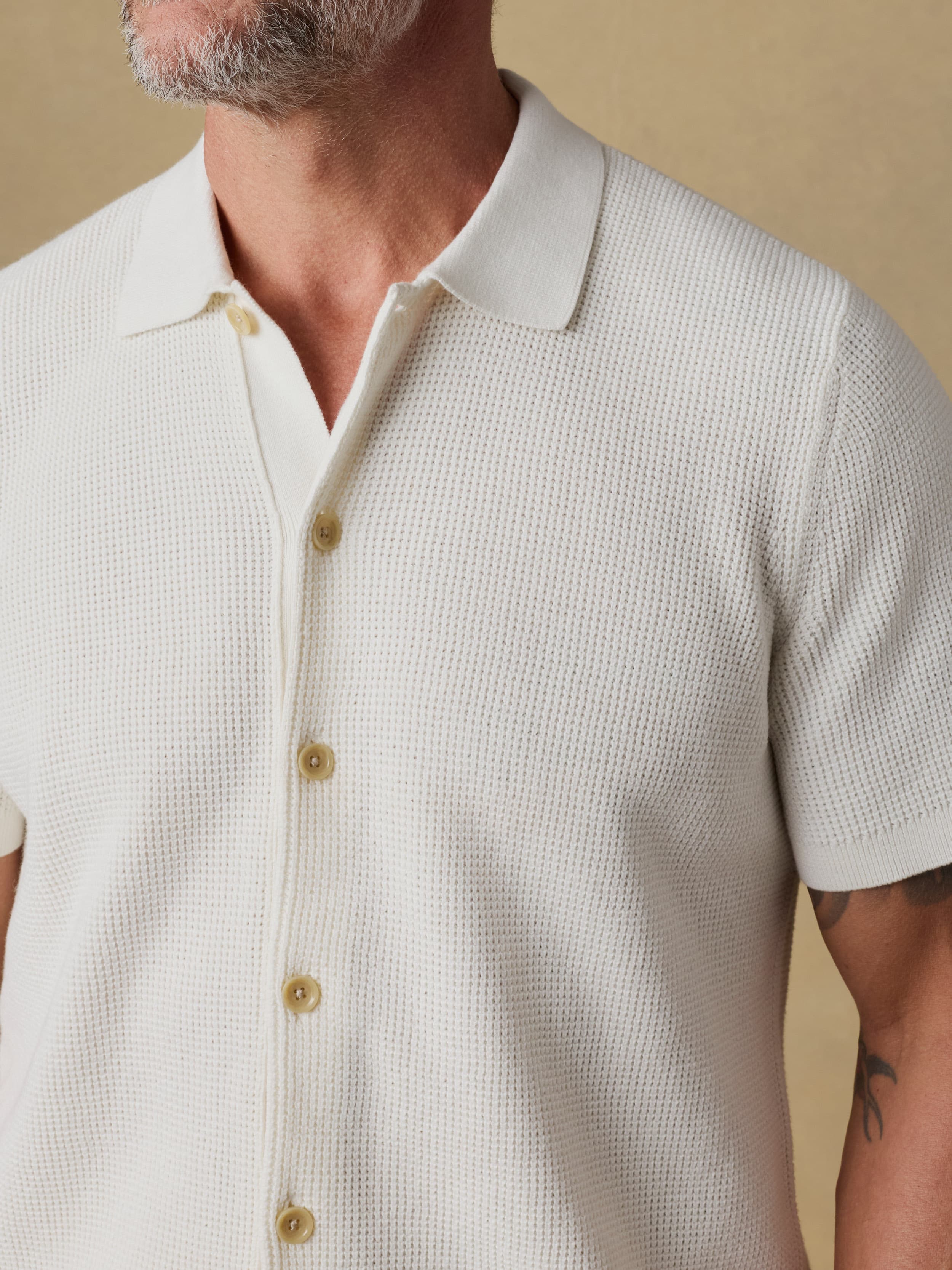 Short-Sleeve Sunwashed Sweater Shirt - White Shell - Image 5