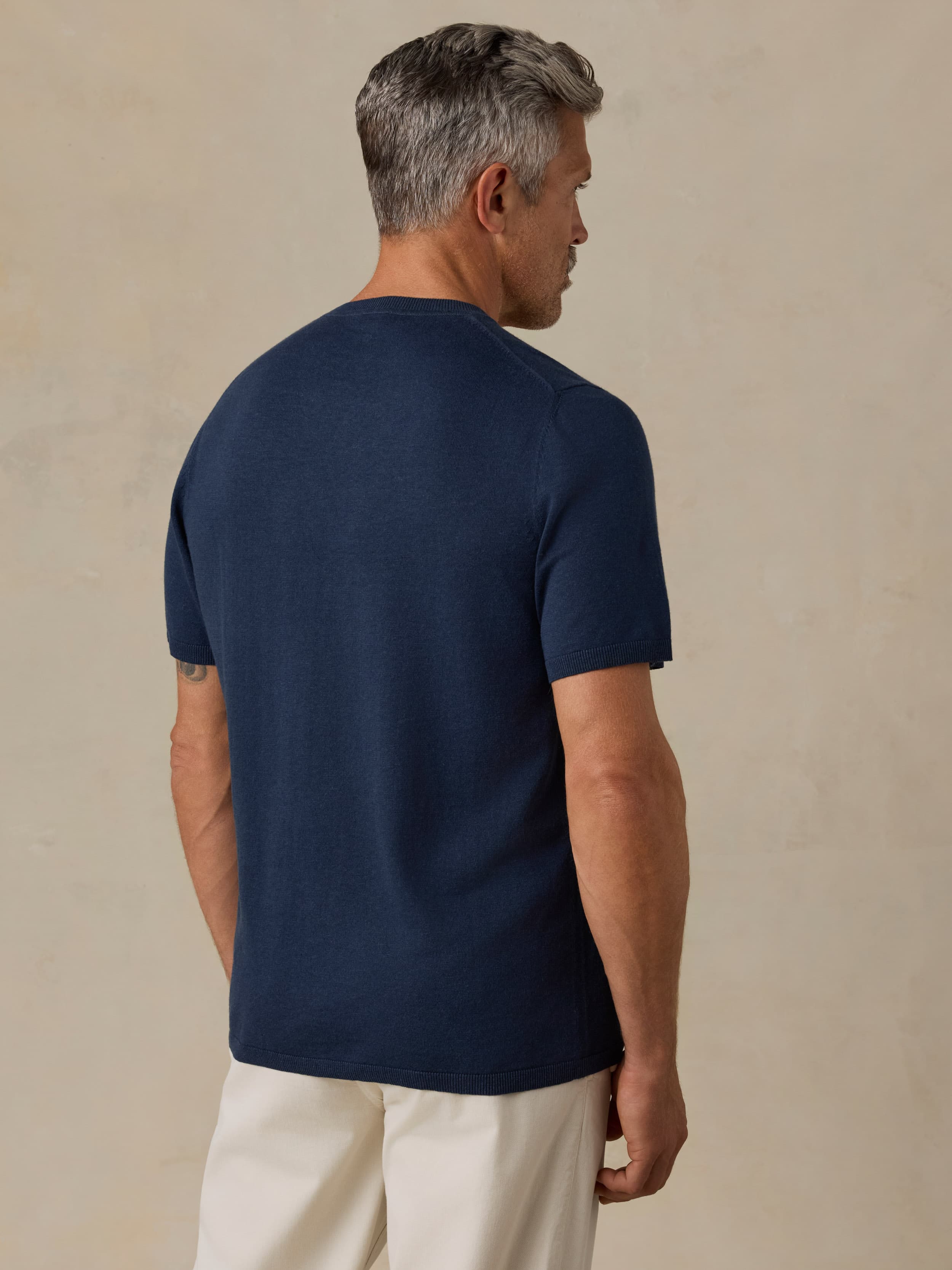 Short-Sleeve Sweater Tee - Deep Navy - Image 4