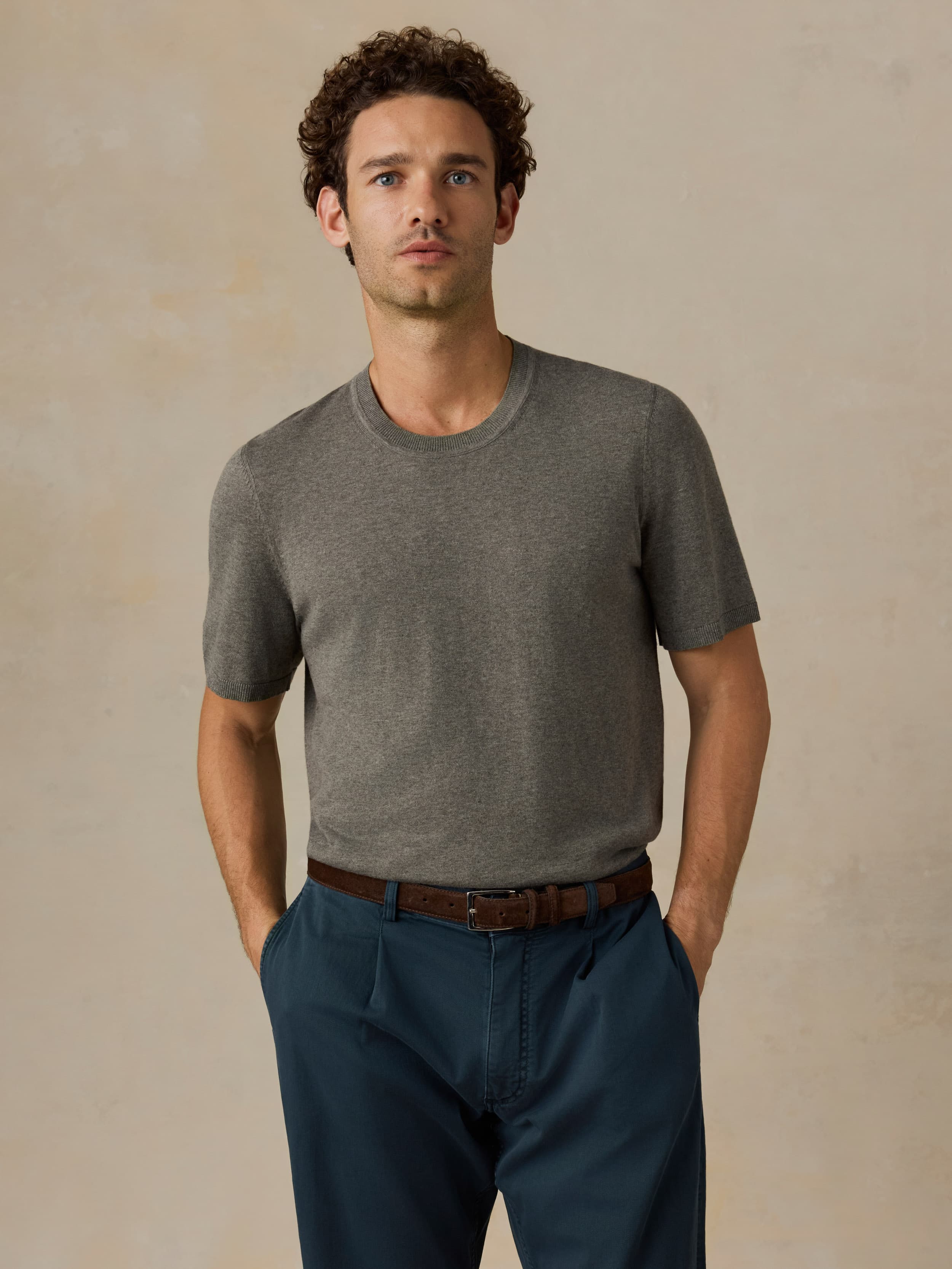 Short-Sleeve Sweater Tee - Olive Range Melange - Image 5