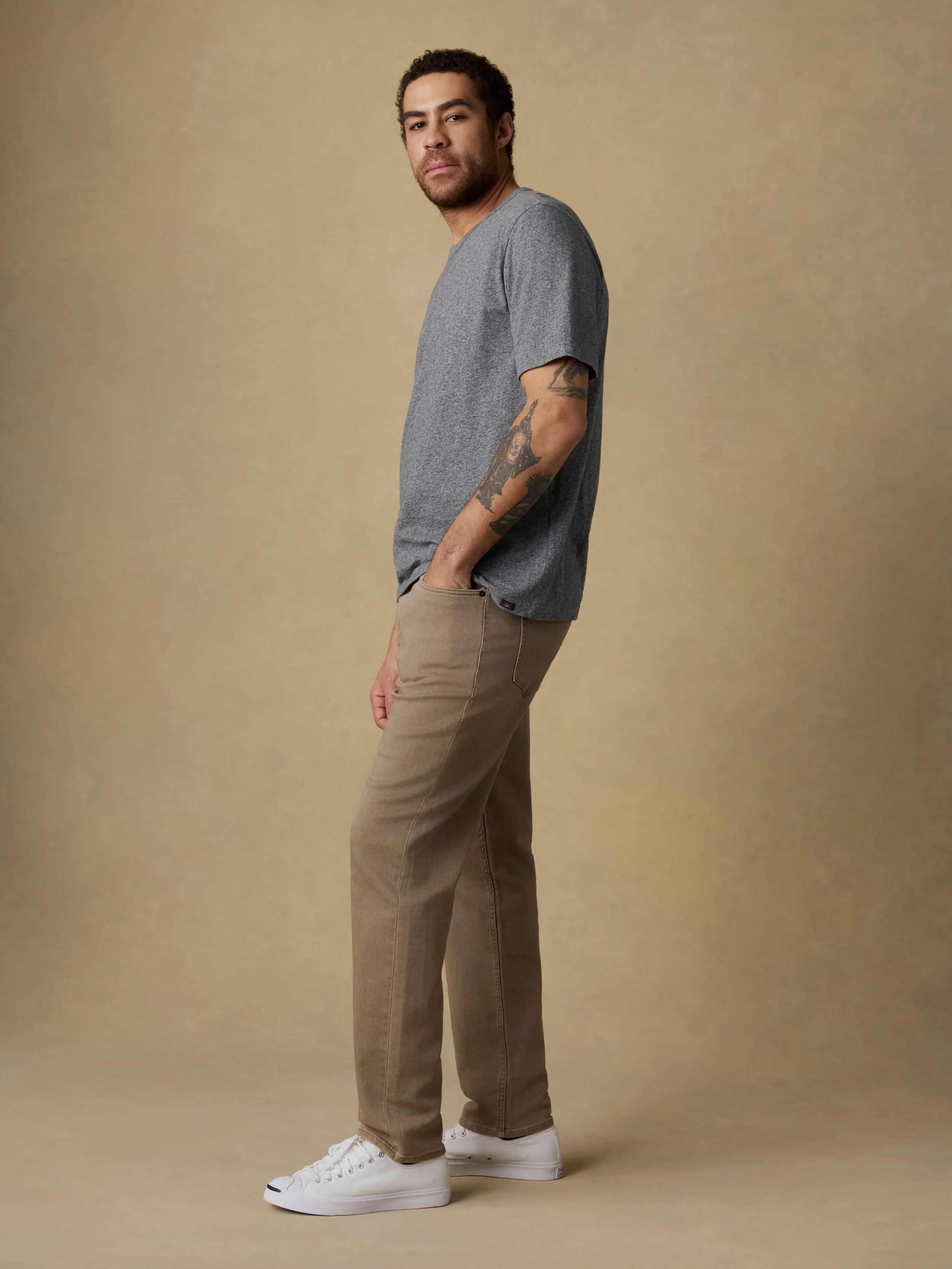 Stretch Terry 5-Pocket Athletic Fit Pant - Desert Khaki - Image 5