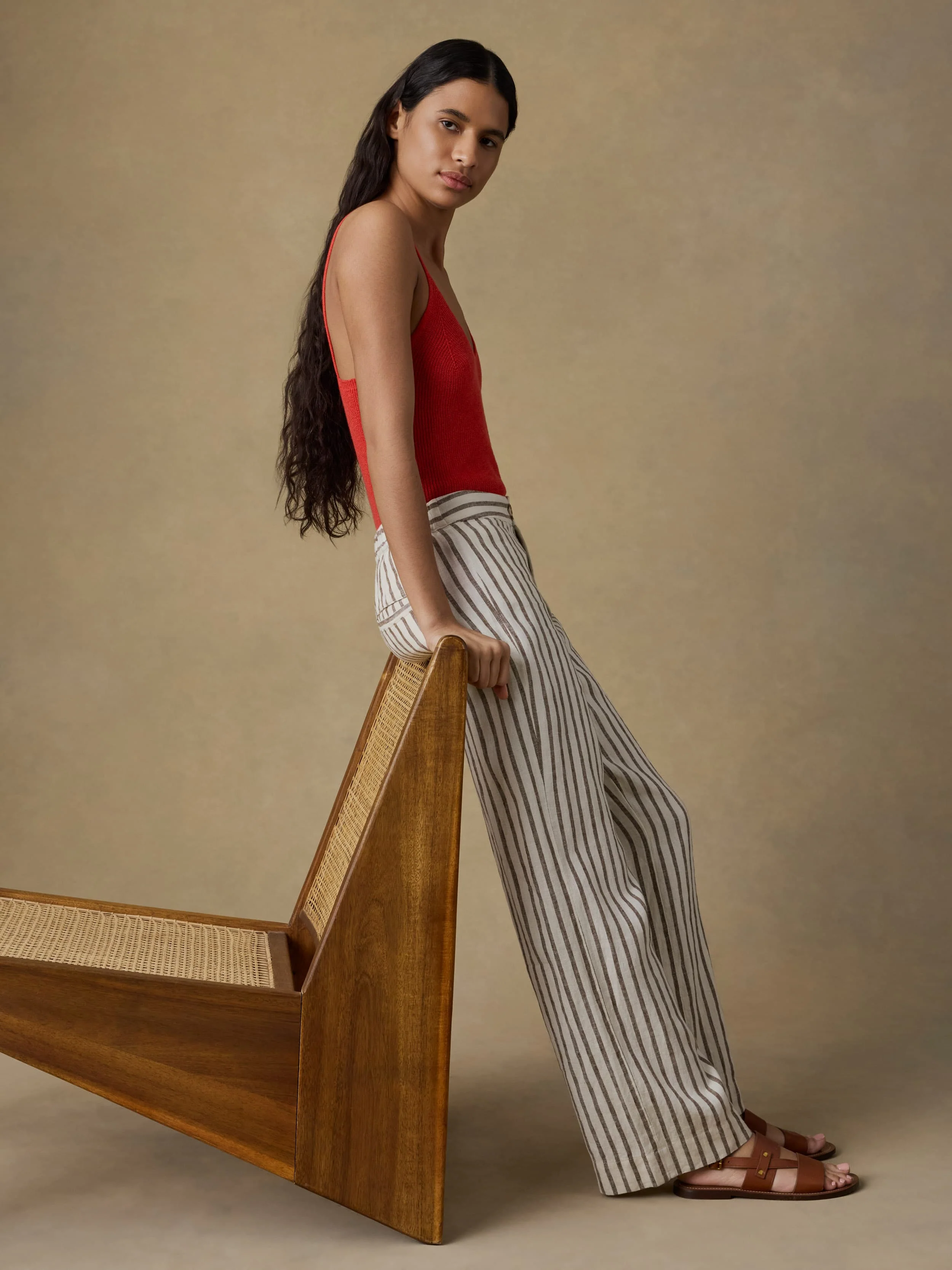 Sun Strider Linen Pant - Cocoa Grove Stripe - Image 4