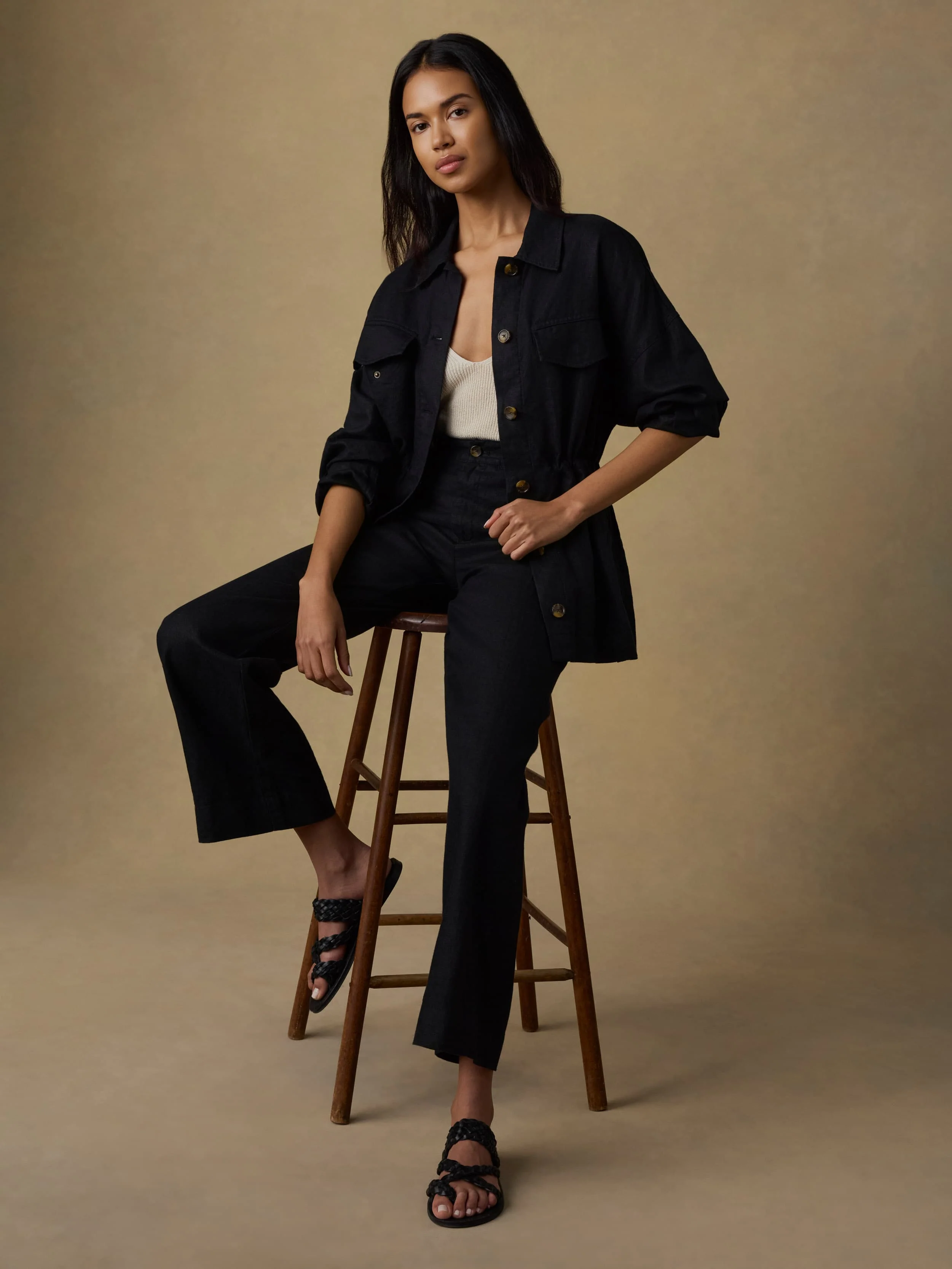 Sun Strider Linen Utility Jacket - Black - Image 2