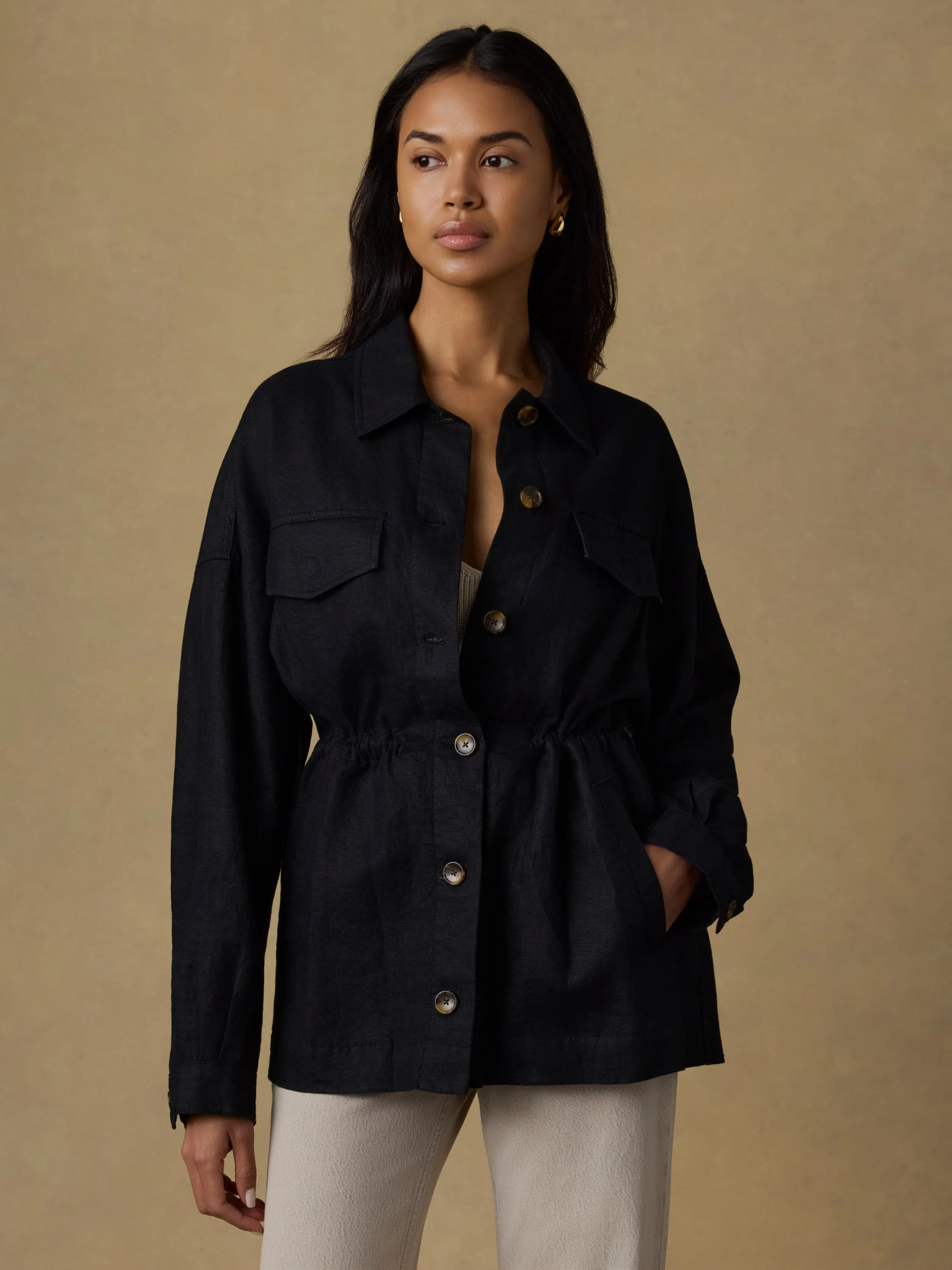 Sun Strider Linen Utility Jacket - Black - Image 4