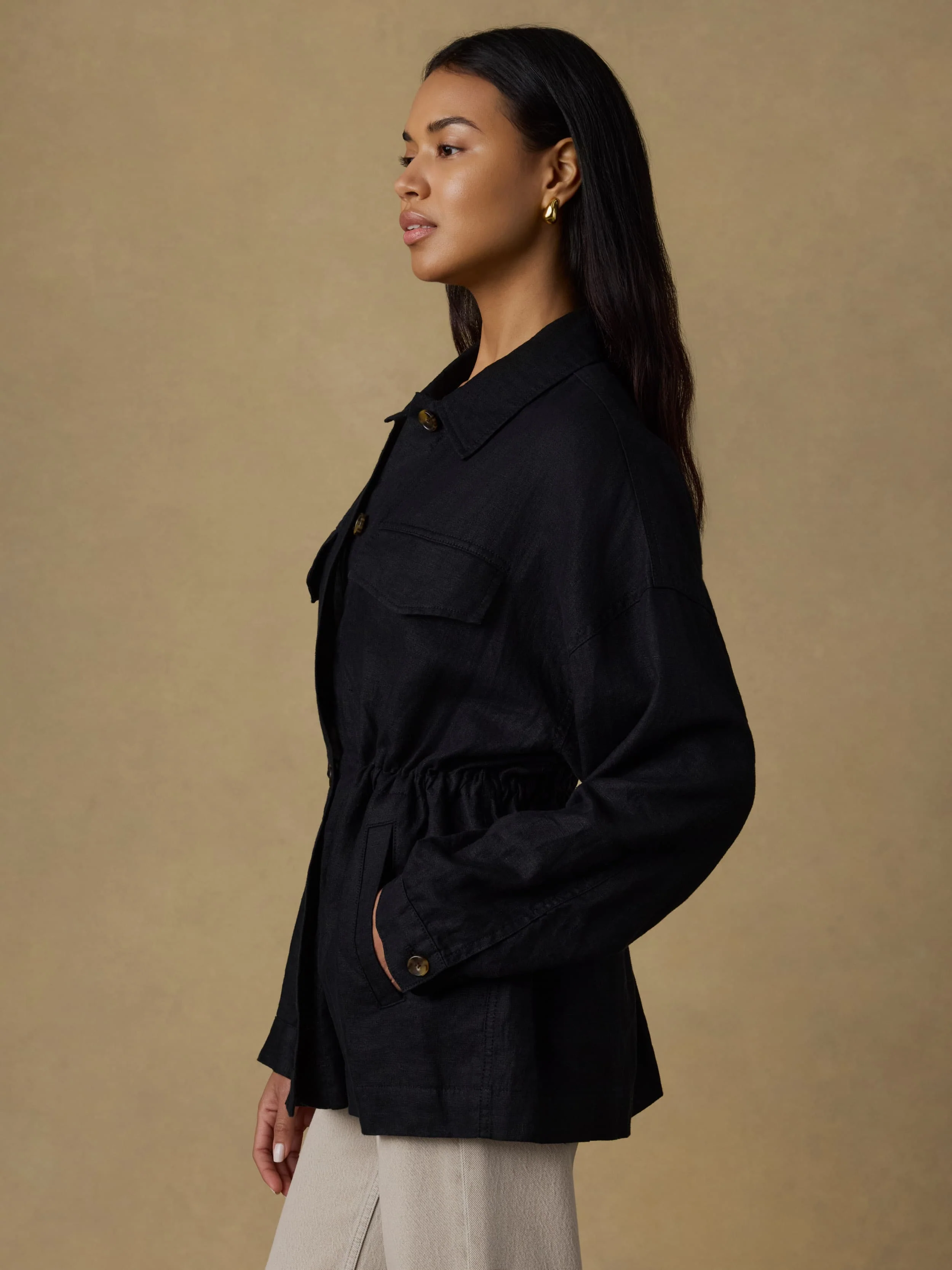 Sun Strider Linen Utility Jacket - Black - Image 6