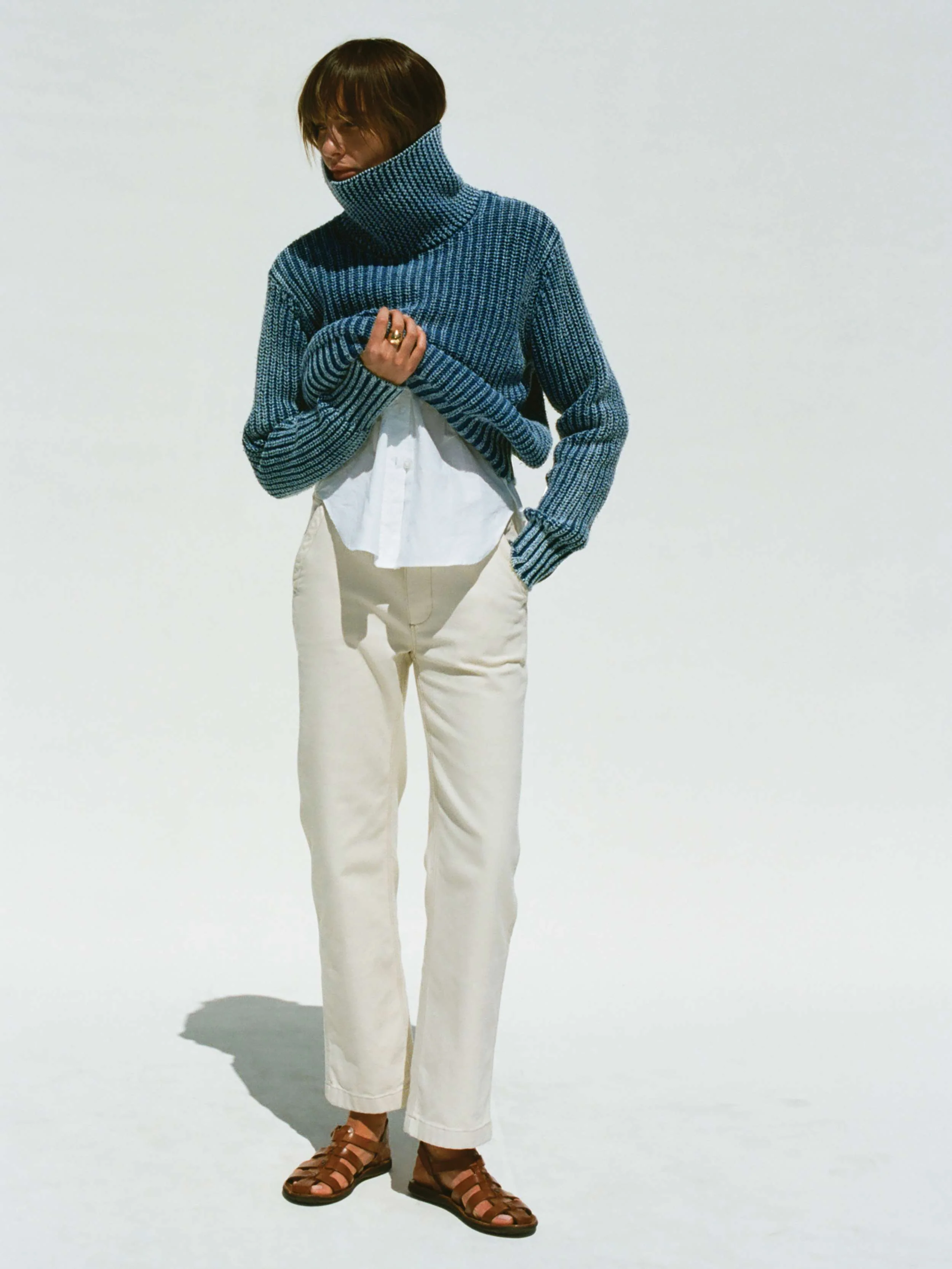 Sunwashed Cotton Oversized Turtleneck Sweater - Windcliff Indigo Wash - Image 7