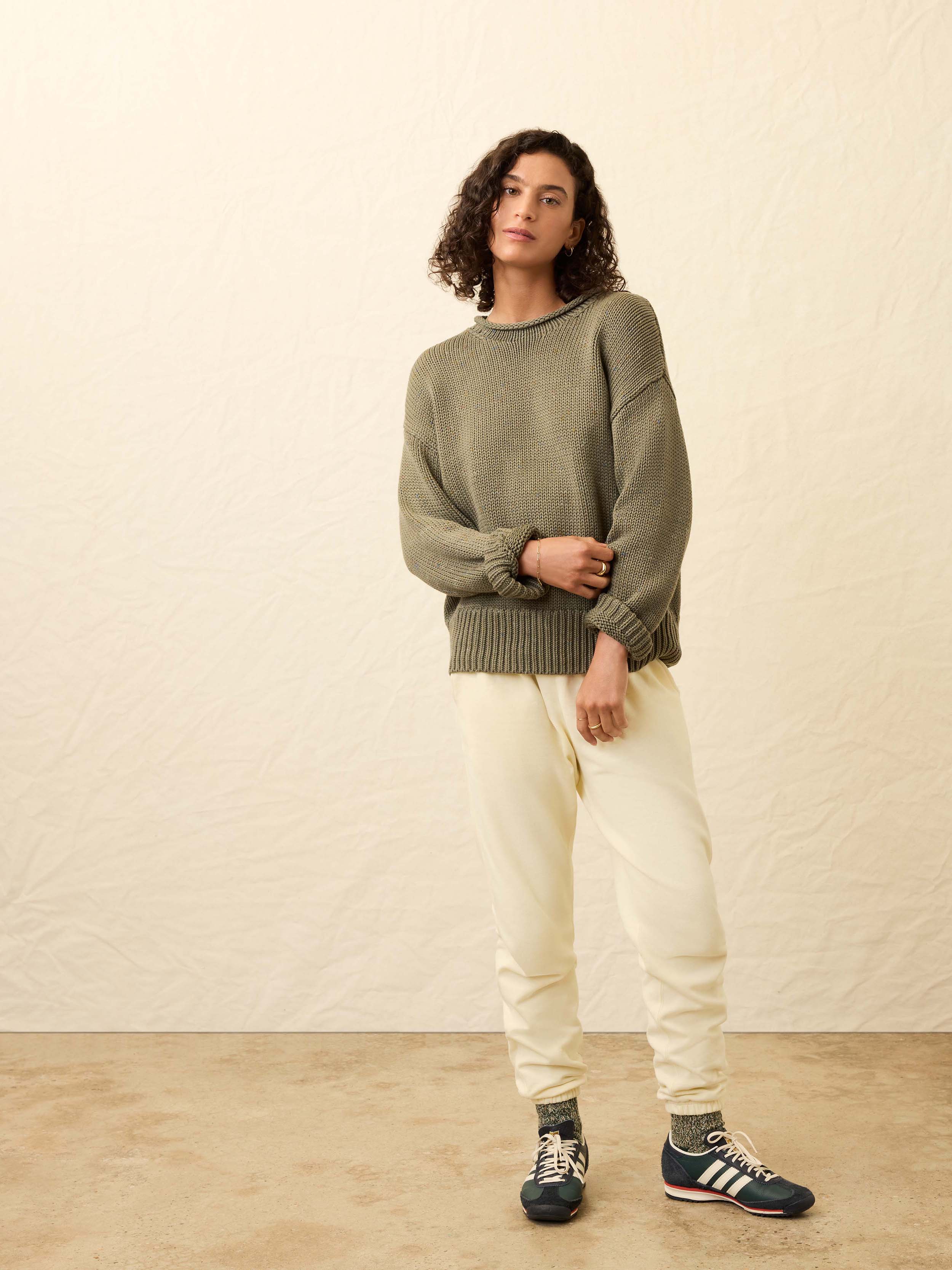 Sunwashed Cotton Roll Neck Sweater - Sage - Image 4