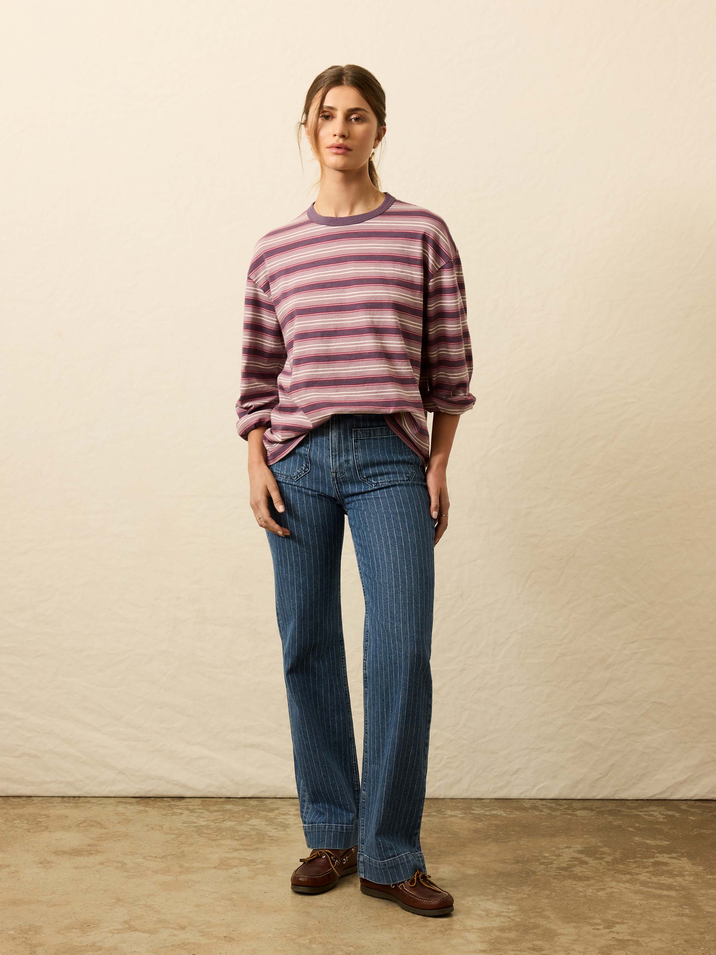 Sunwashed Long-Sleeve Retro Tee - Plum Berry Stripe - Image 3
