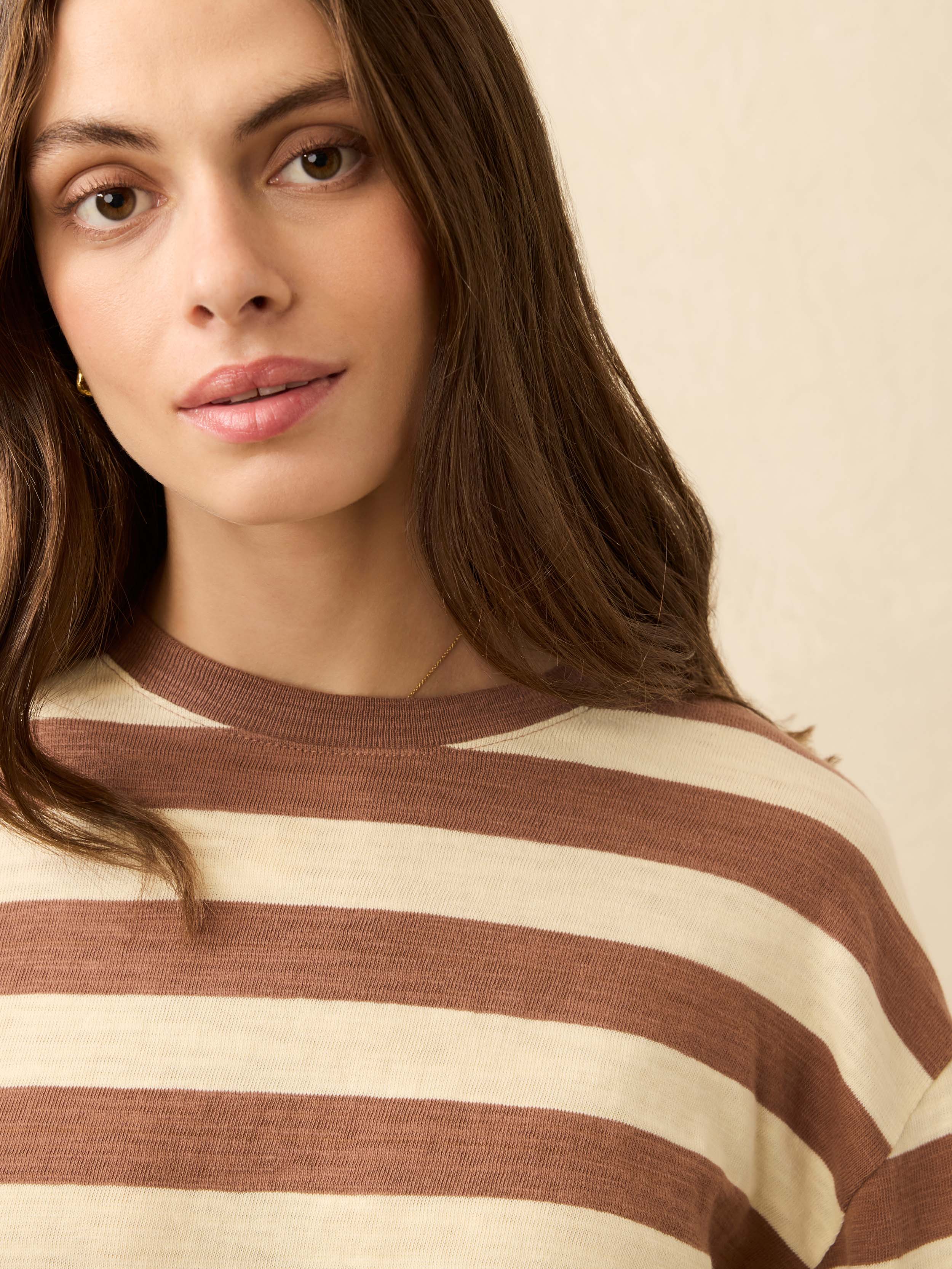 Sunwashed Organic Long-Sleeve Retro Tee - Nutmeg Stripe - Image 3