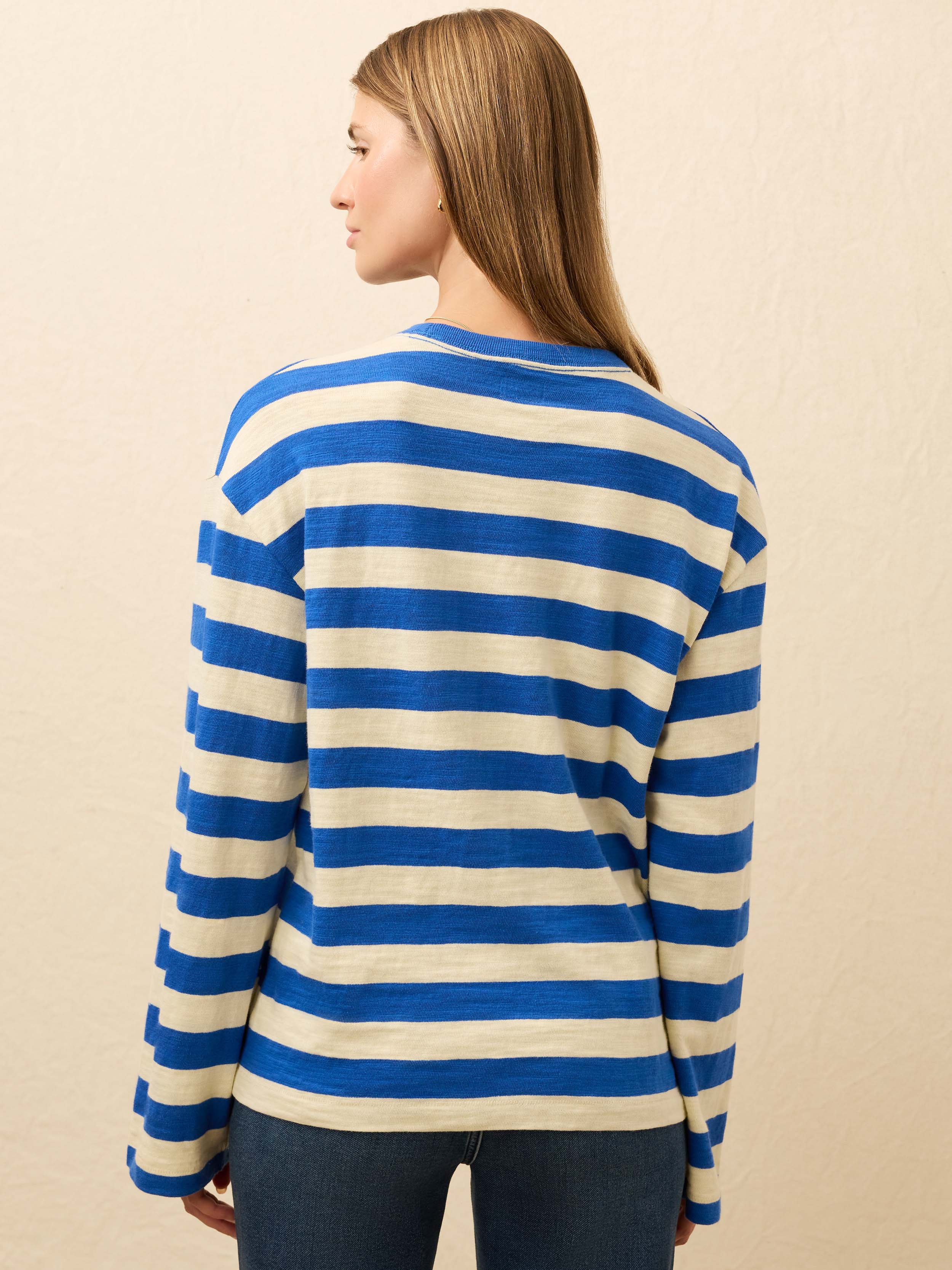 Sunwashed Organic Long-Sleeve Retro Tee - Sea Stripe - Image 5