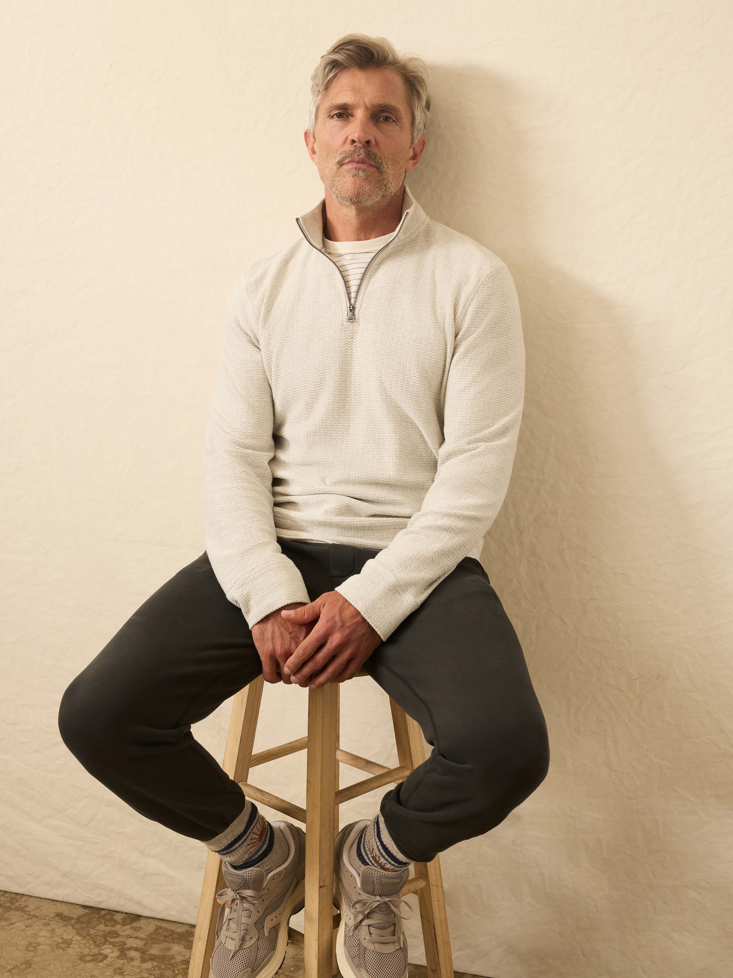 Textured Knit Quarter Zip - Snow Grey Heather - Image 5